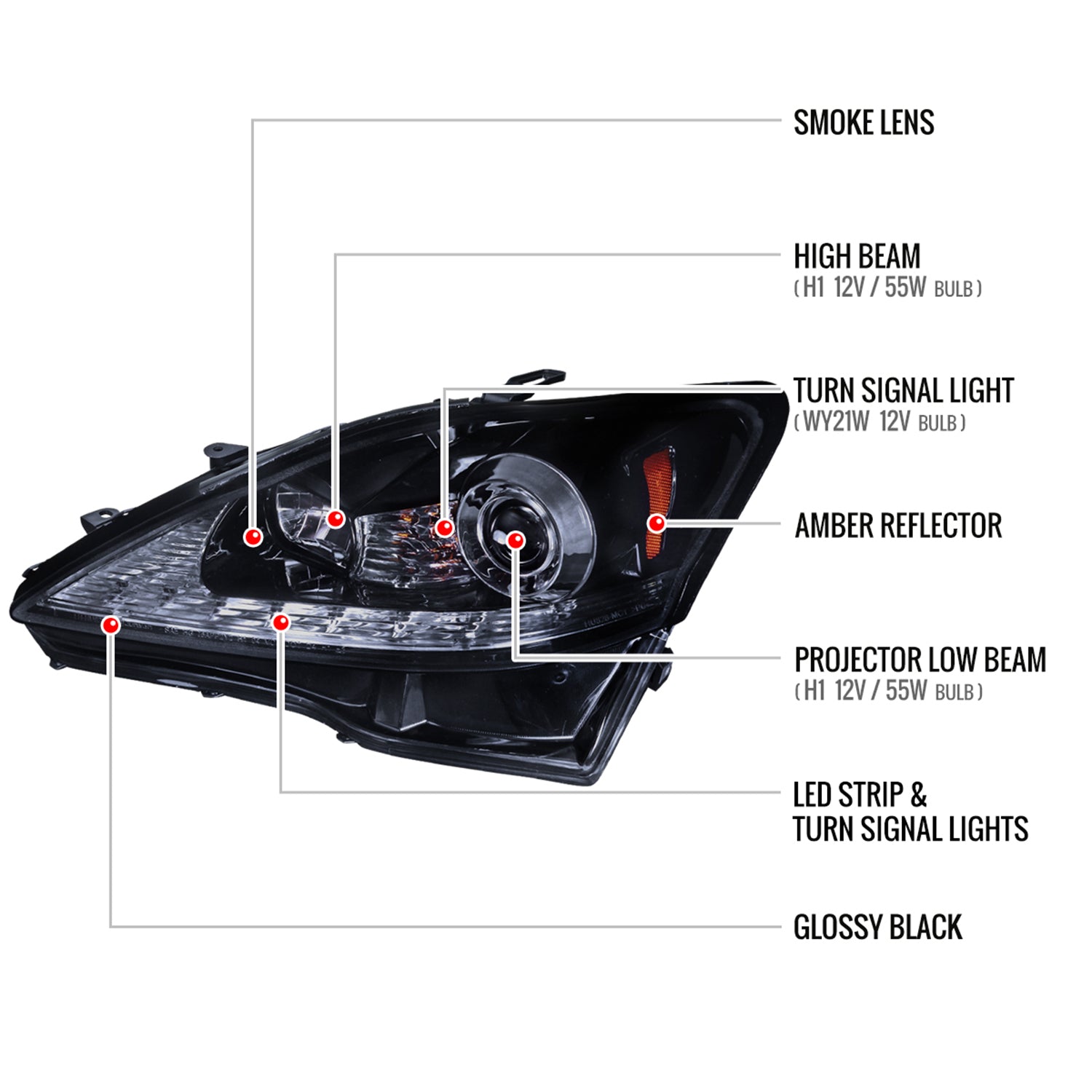 2006-2010 Lexus IS250/IS350 LED Light Headlights LED Signal Lights Smoke