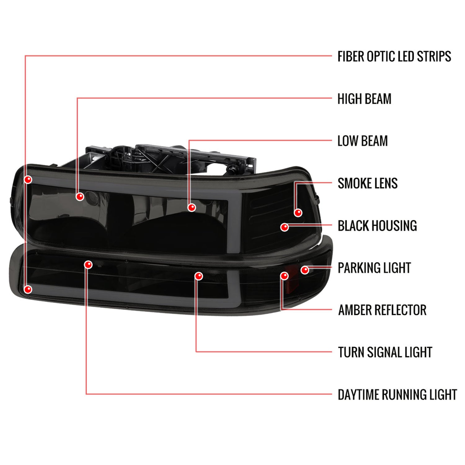 1999-2002 Chevy Silverado 1500 2500 /Tahoe Suburban LED Headlights Smoke