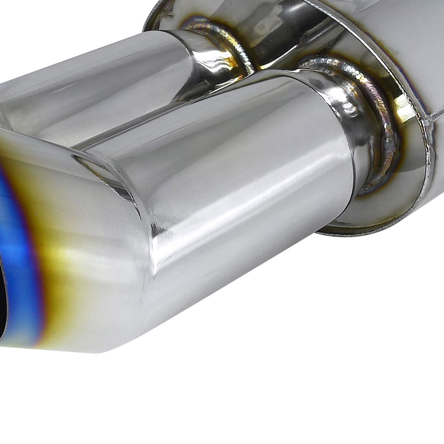 Universal DTM Style 2.5" Inlet/3" Outlet Steel Exhaust Muffler w/Dual Burnt Tips