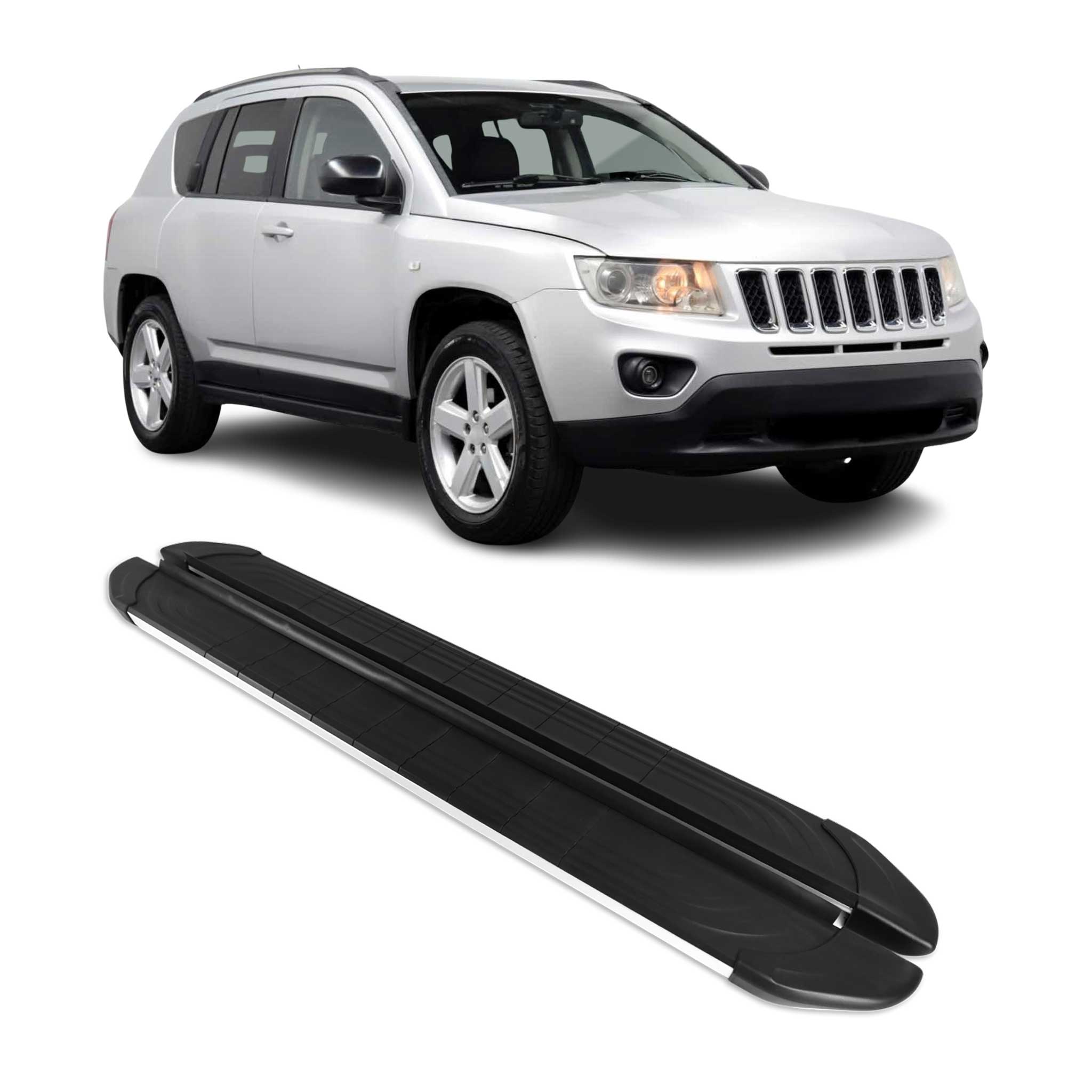 2011-2016 Jeep Compass Running Boards Side Steps Silver & Black