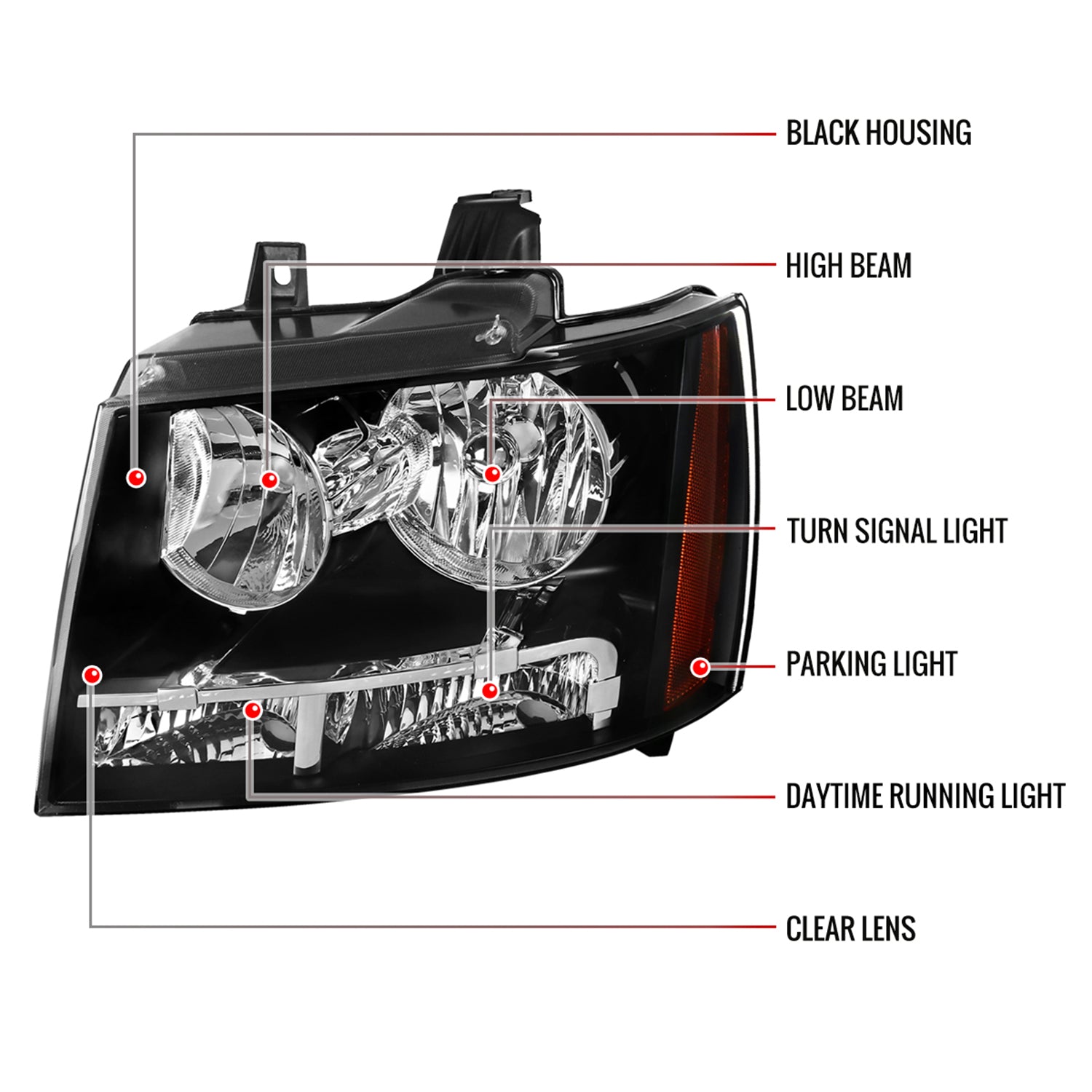 2007-2014 Chevy Avalanche/Tahoe/Suburban Factory Headlights Matt Black/Clear
