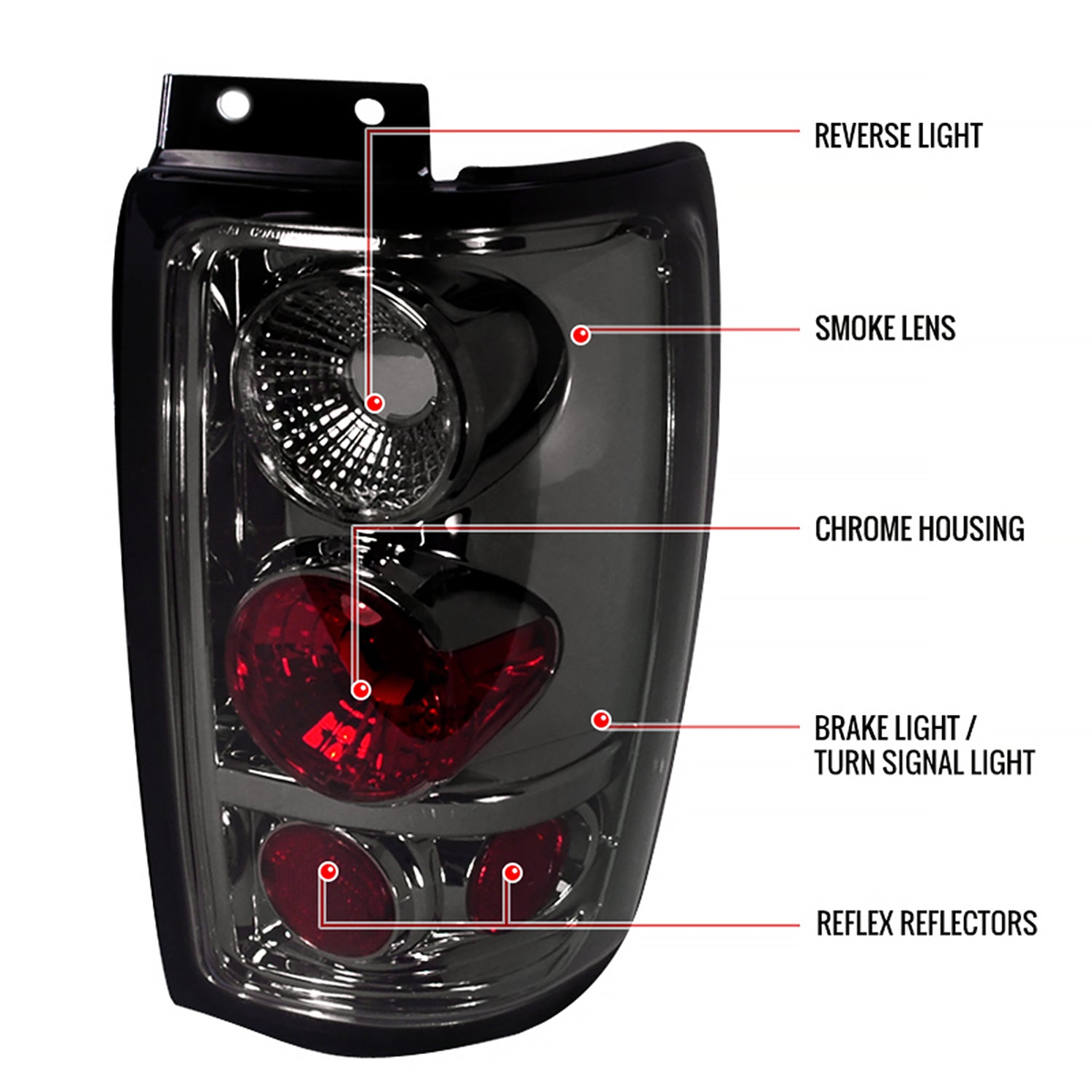 1997-2002 Ford Expedition Tail Lights Chrome Housing/Smoke Lens