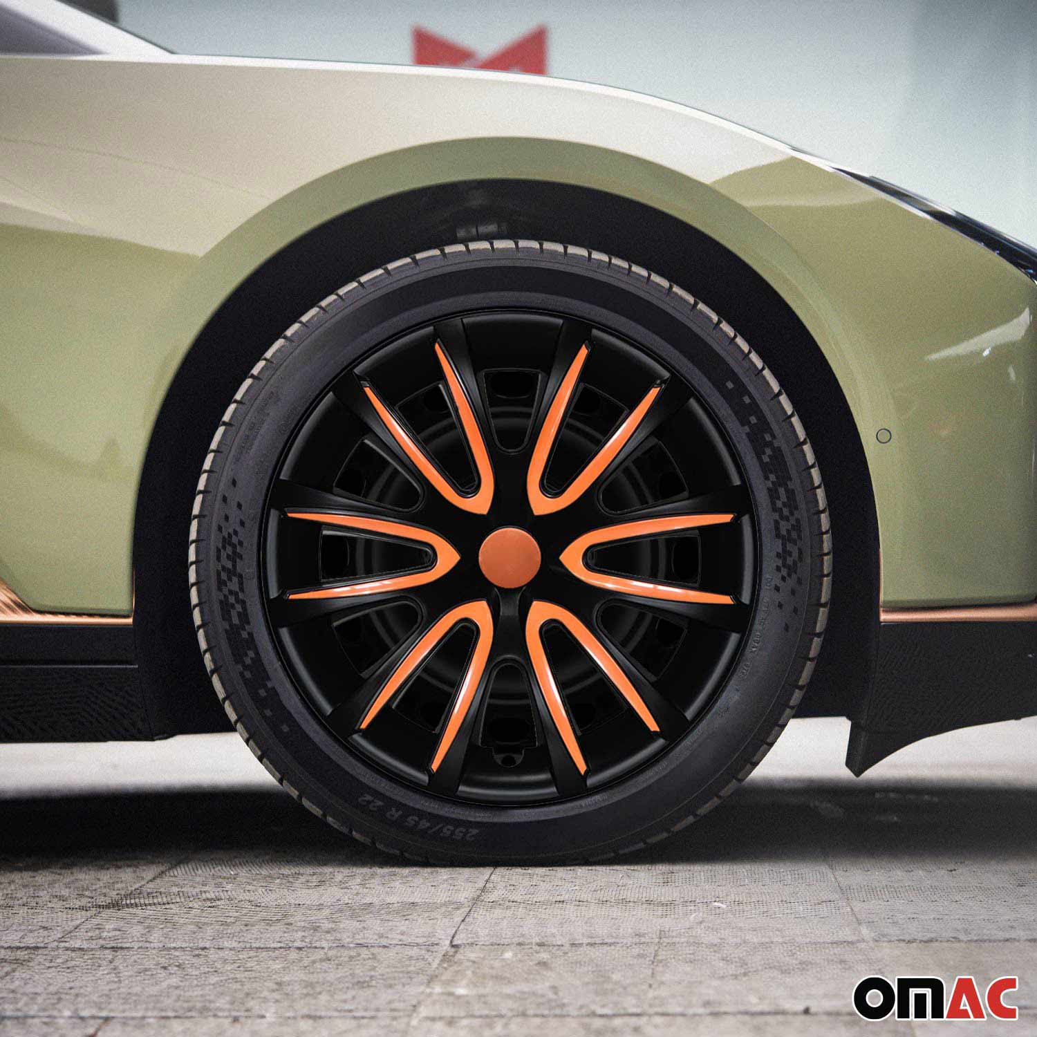 Bicolo Hub Caps Wheel Cover 16" Black Matt & Orange Full Set 4 pcs.