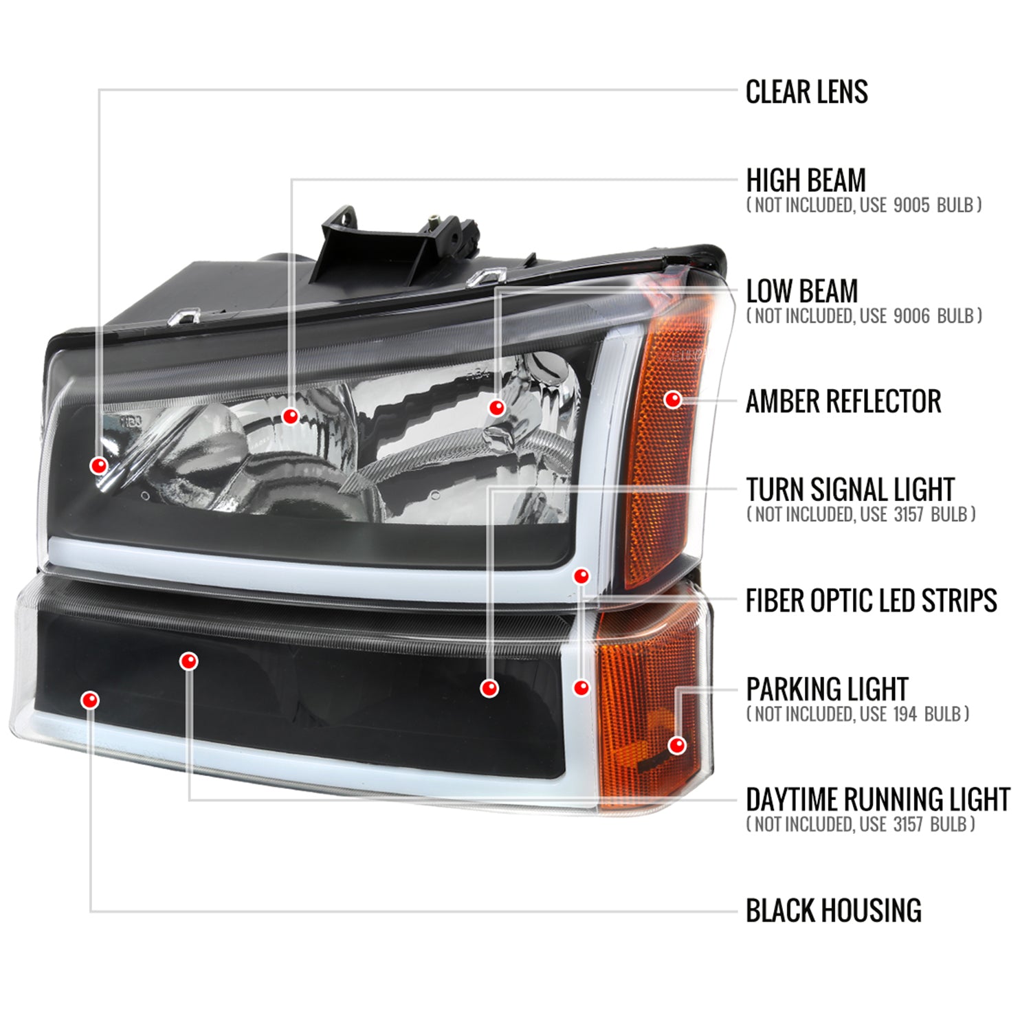 2003-2007 Chevy Silverado /2002-2006 Avalanche LED Bar Factory Headlights Black