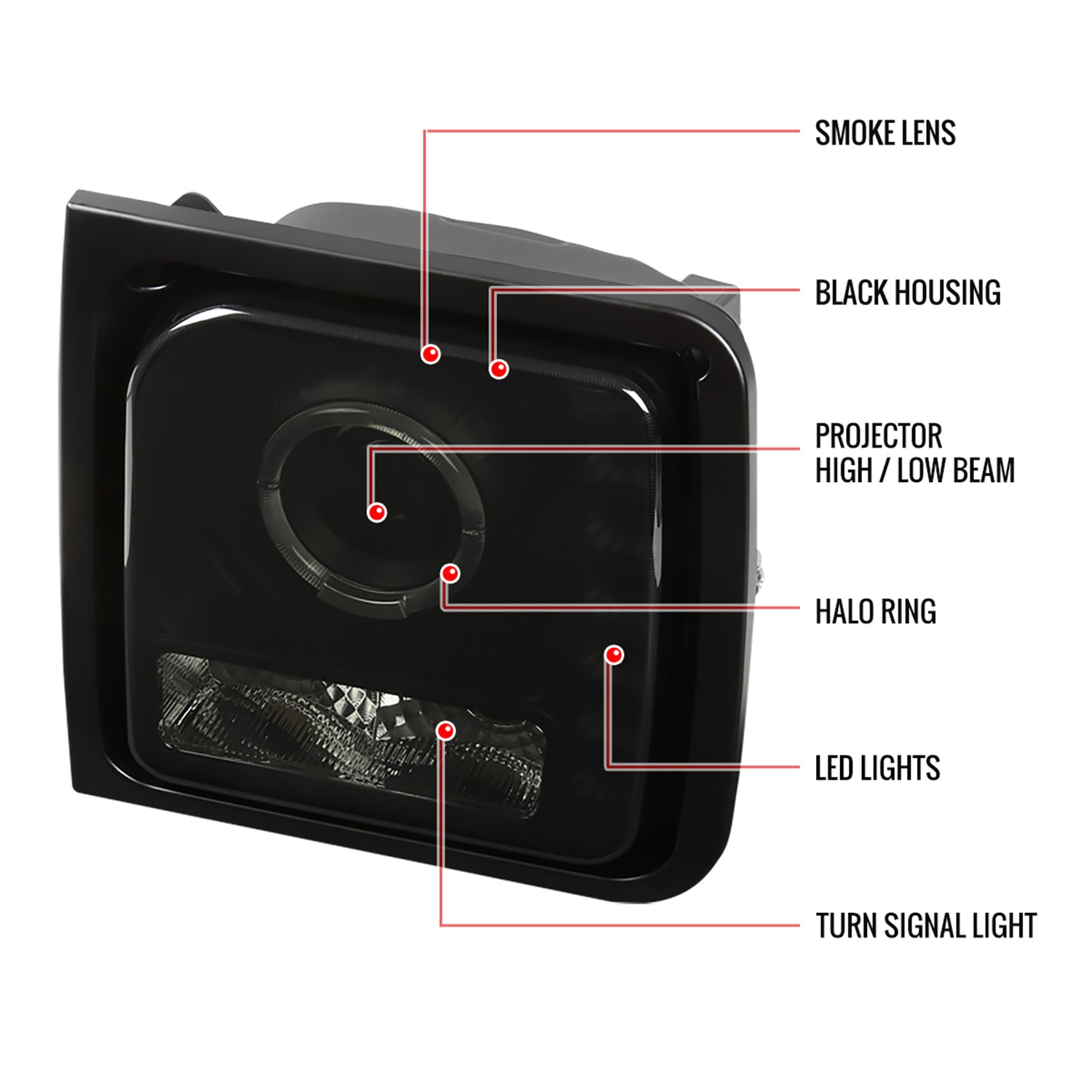 1997-2001 Jeep Cherokee Halo Projector Headlights SMD LED Light Black/Smoke