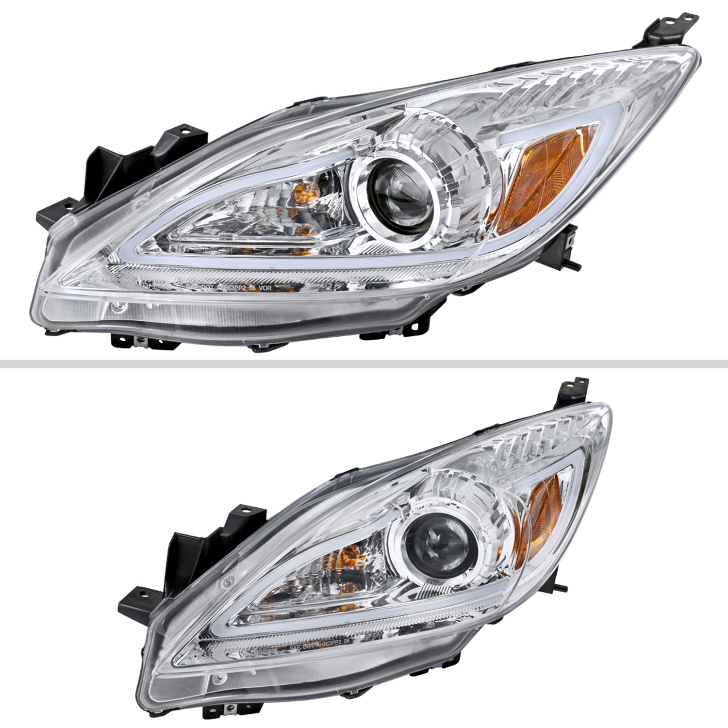 2010-2013 Mazda 3 Projector Headlights w/ LED Light Strip Chrome/Clear Lens