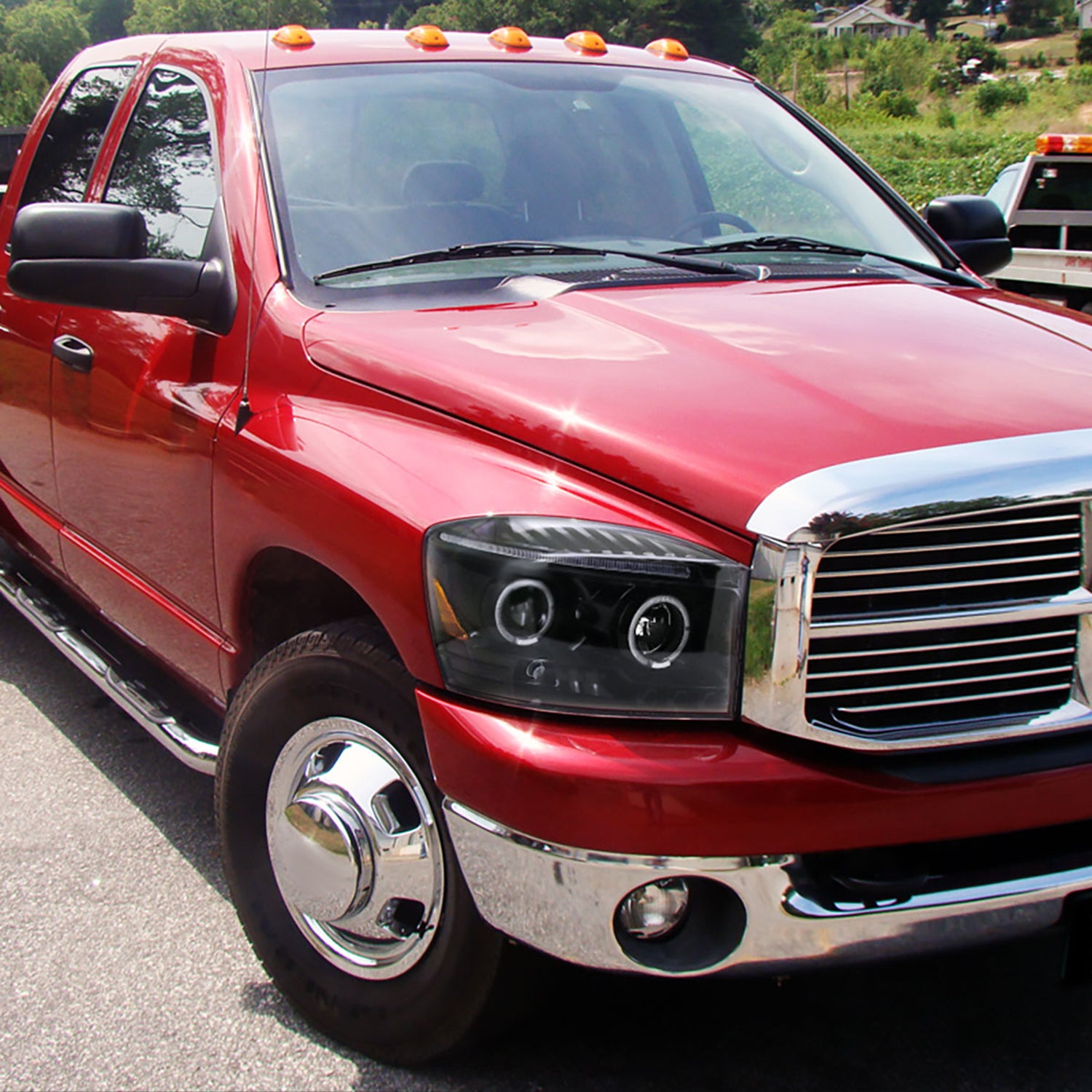 2006-2008 Dodge RAM 1500/ 06-2009 RAM 2500 3500 Dual Halo Headlights Jet Black
