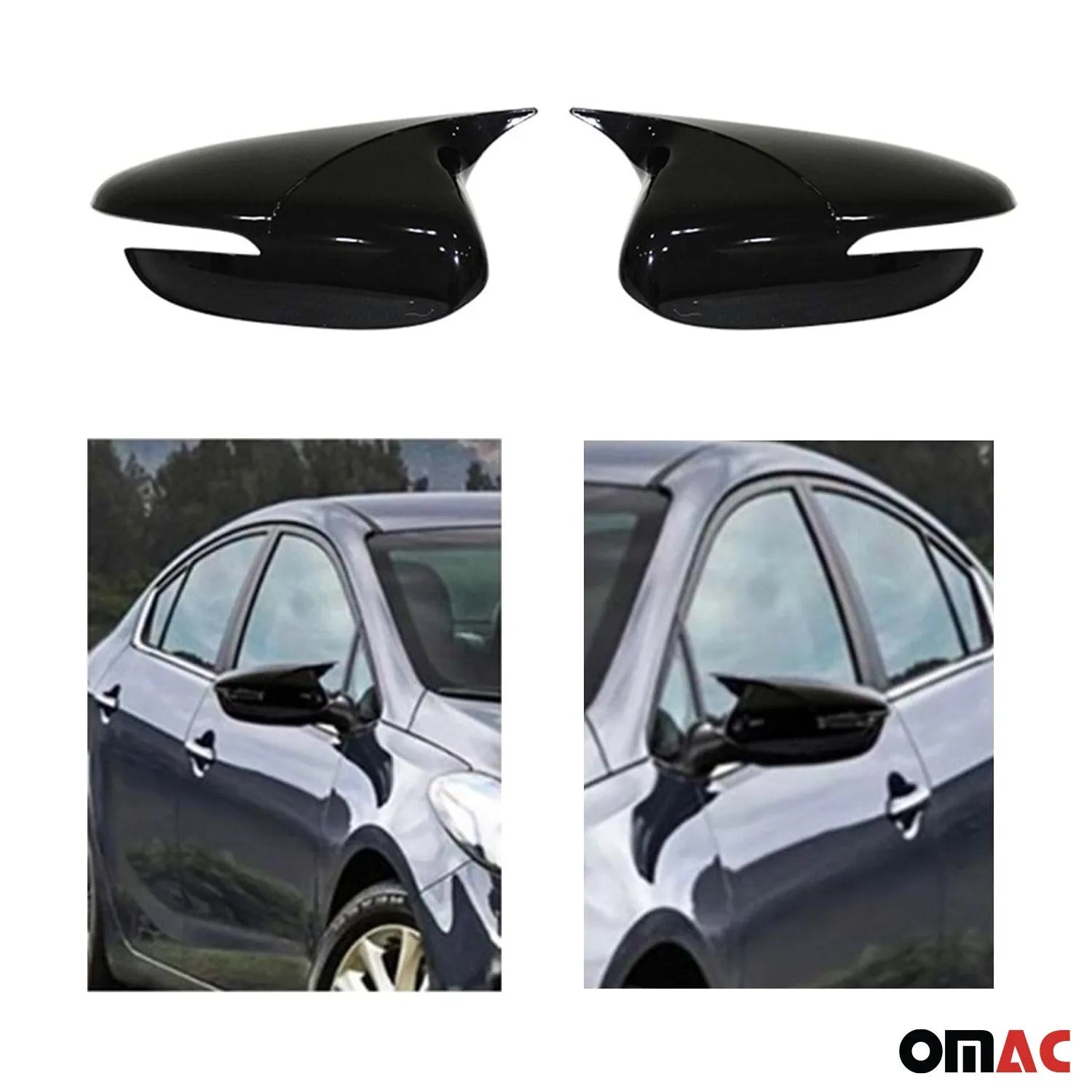 2014-2018 Kia Forte Side Mirror Cover Caps Sedan Piano Black 2 Pcs