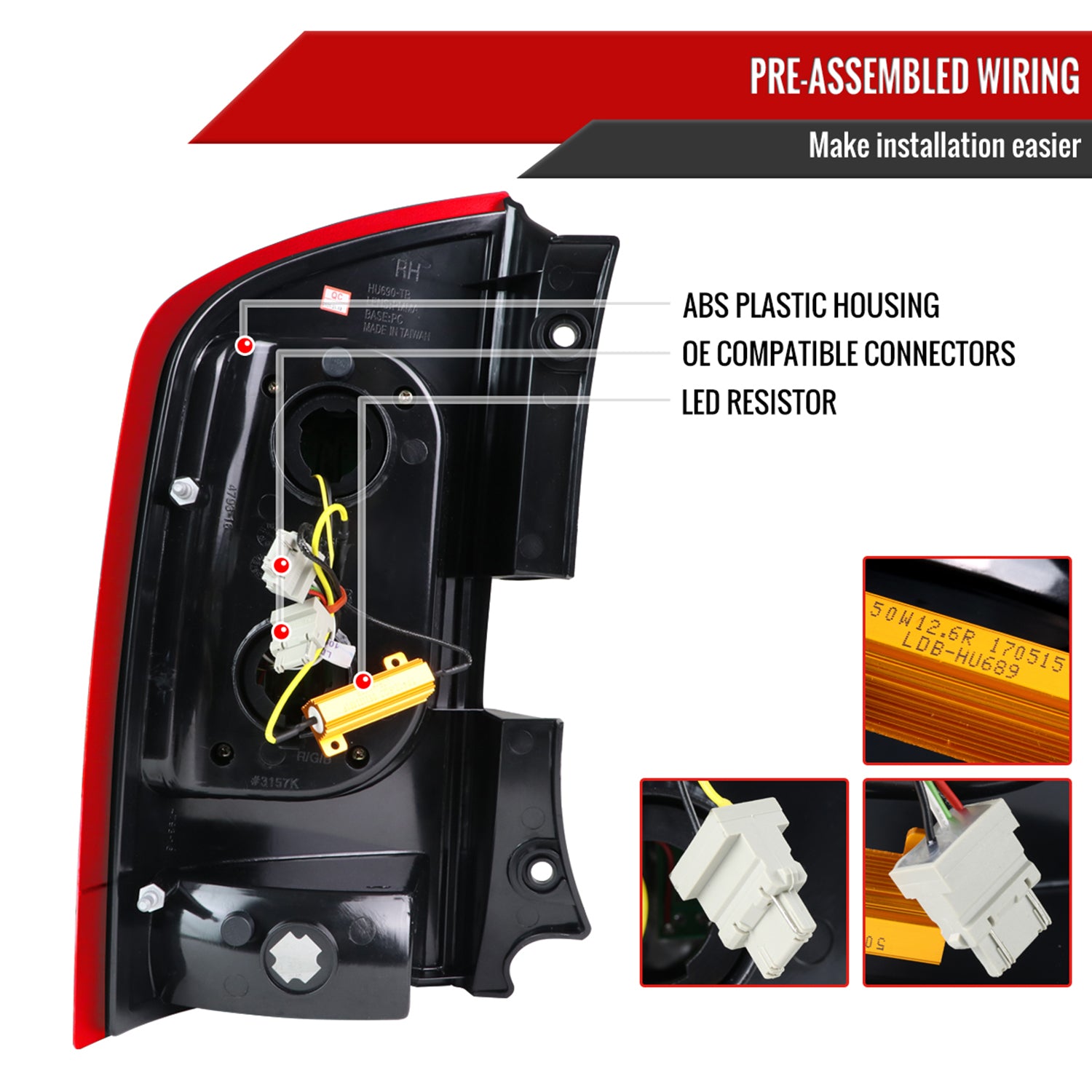 2005-2015 Nissan Armada LED Tail Lights Chrome Housing/Red Clear Lens