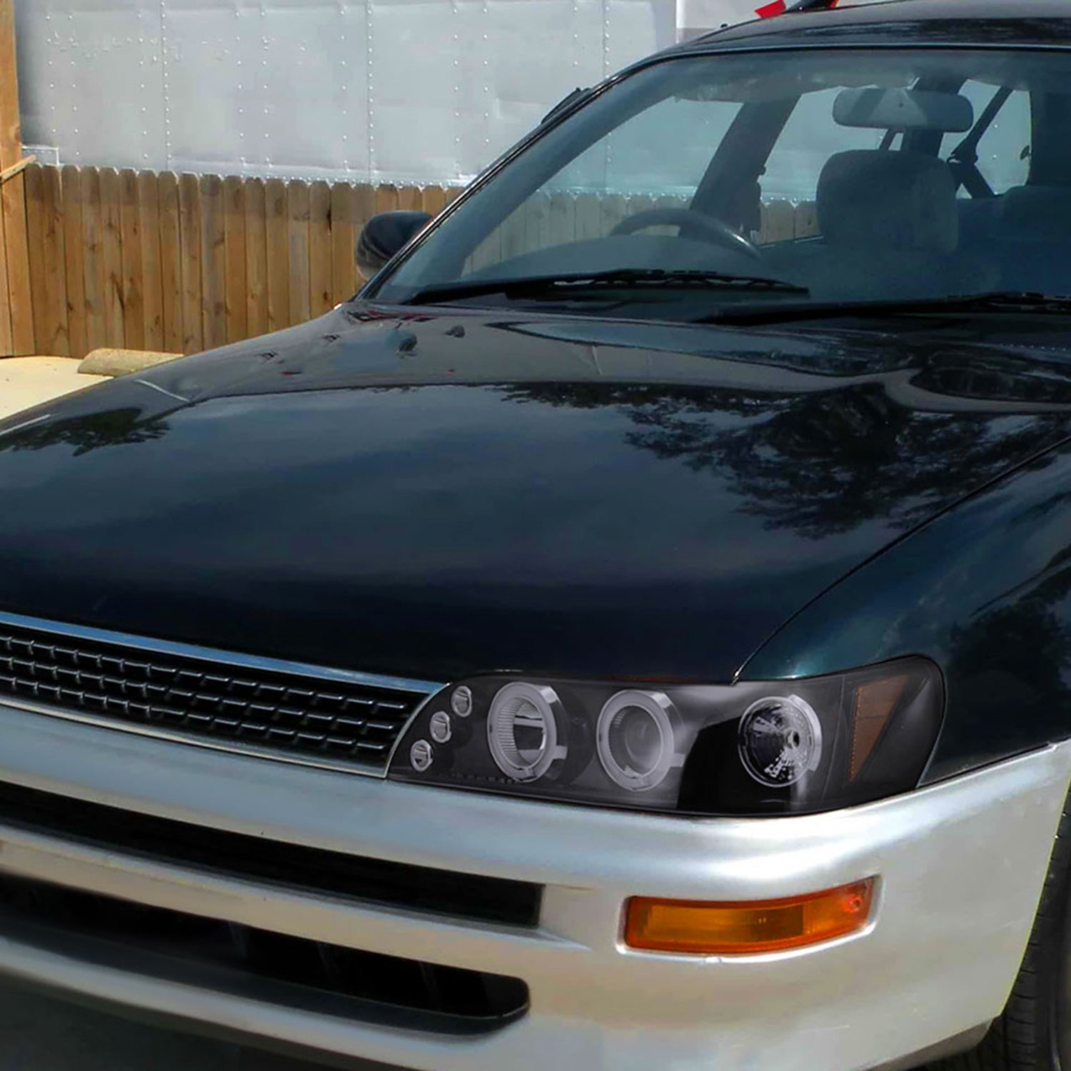 1993-1997 Toyota Corolla Dual Halo Projector Headlights Glossy Black/Smoke