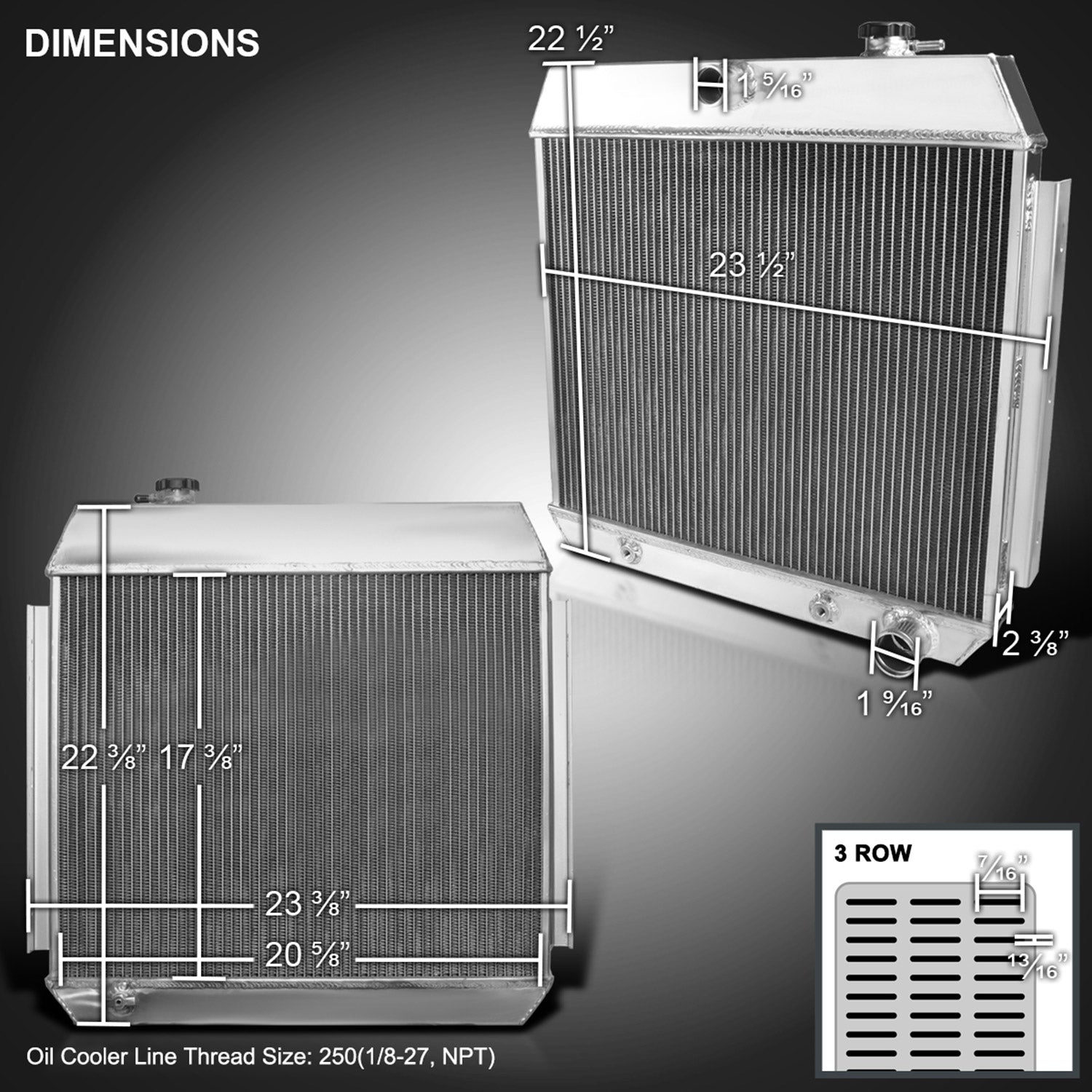 1955-1957 Chevrolet Bel Air Del Ray V8 MT Alu 3-Row Performance Radiator
