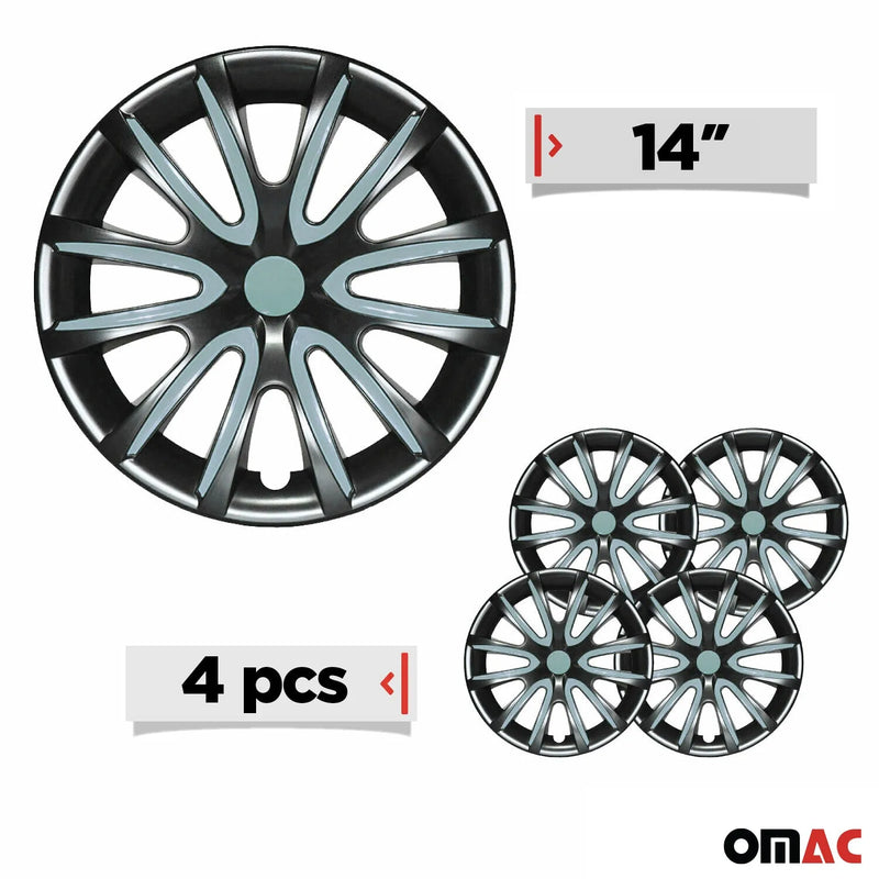 Bicolo Hub Caps Wheel Cover 14" Black Matt & Hell Blue Full Set 4 pcs.