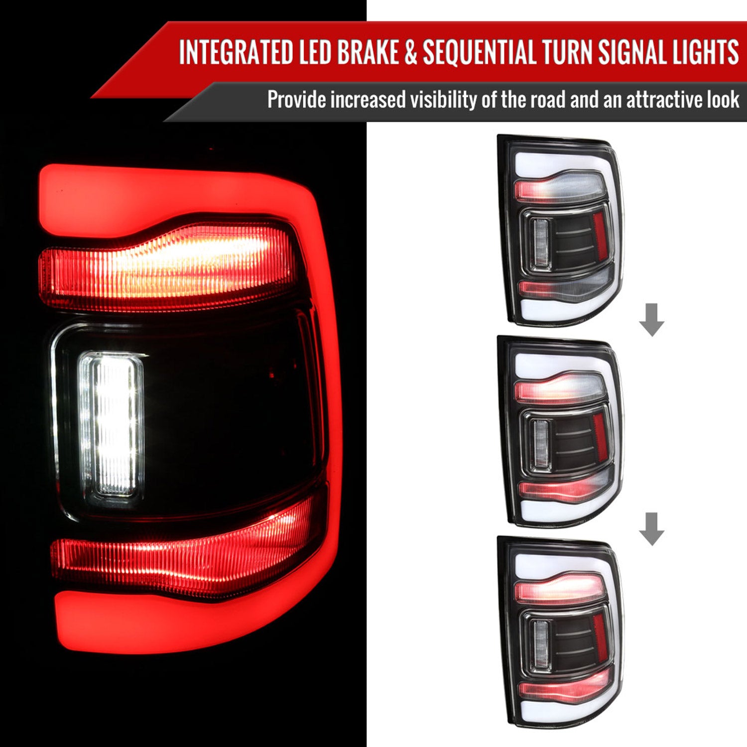 2013-2018 RAM 1500/2500/3500 Signal LED Tail Lights Matt Black/Clear