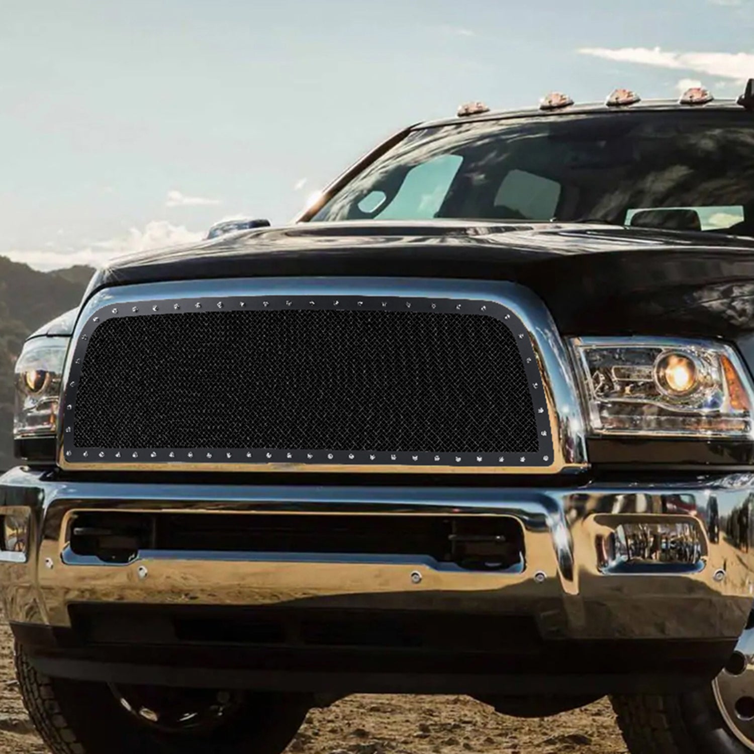 2013-2018 Dodge RAM 2500/3500 Rivet Style Black S.Steel Mesh Grille Insert