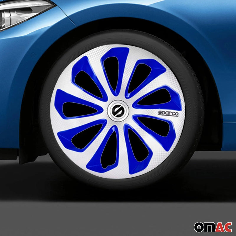 Sicilia Hub Caps Wheel Cover 16" Silver Carbon & Blue Full Set 4 pcs.