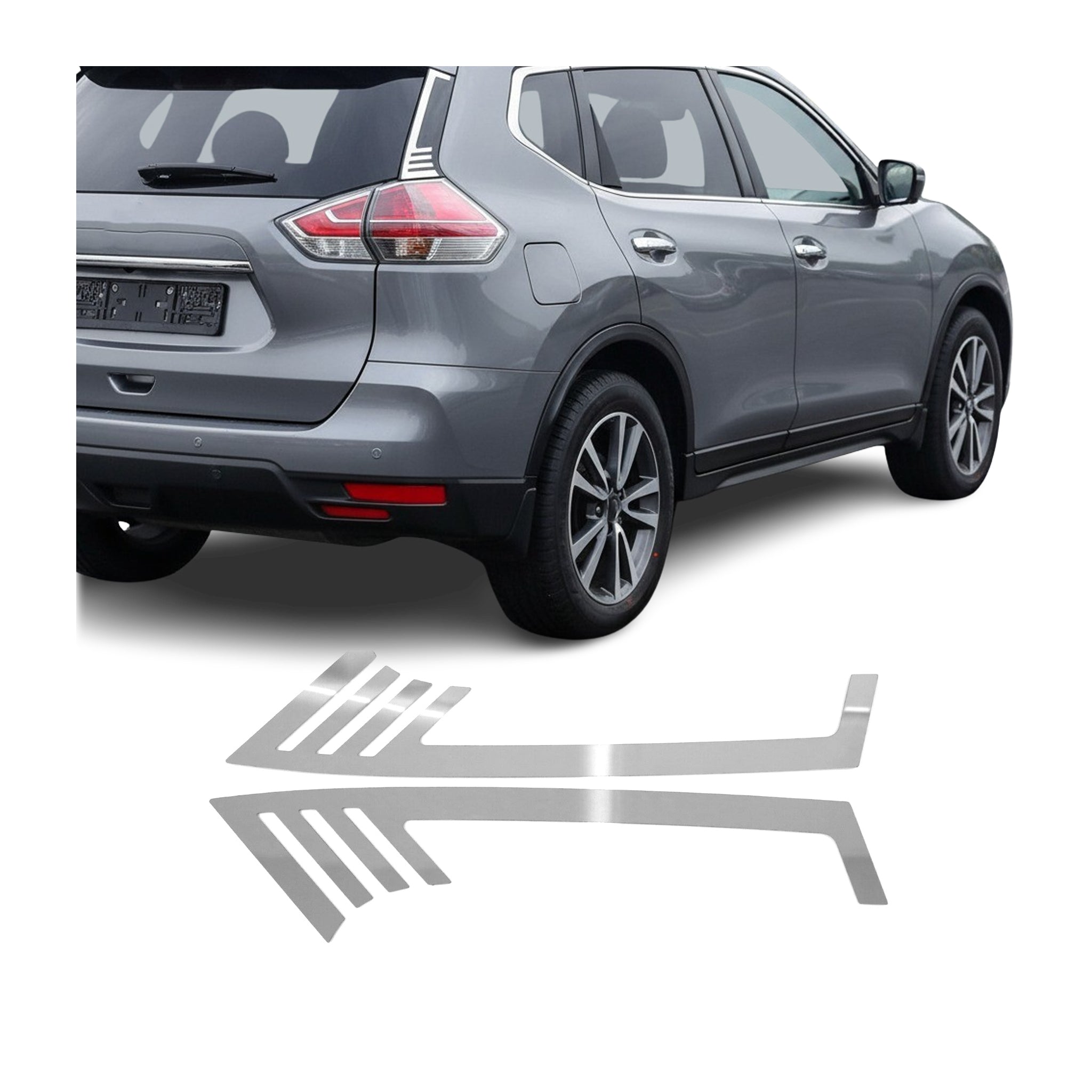 2014-2020 Nissan Rogue Trunk Wing Side Trim Silver Stainless Steel 2 Pcs