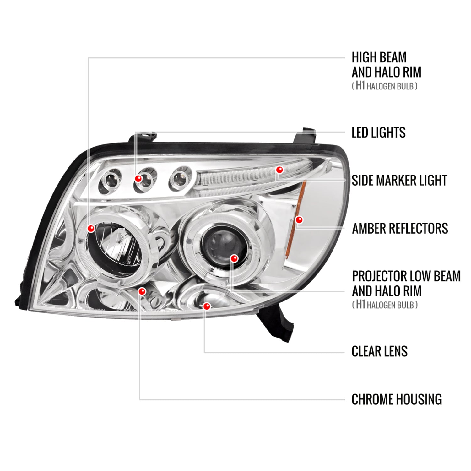 2003-2005 Toyota 4Runner Dual Halo Projector Headlights Chrome/Clear Lens