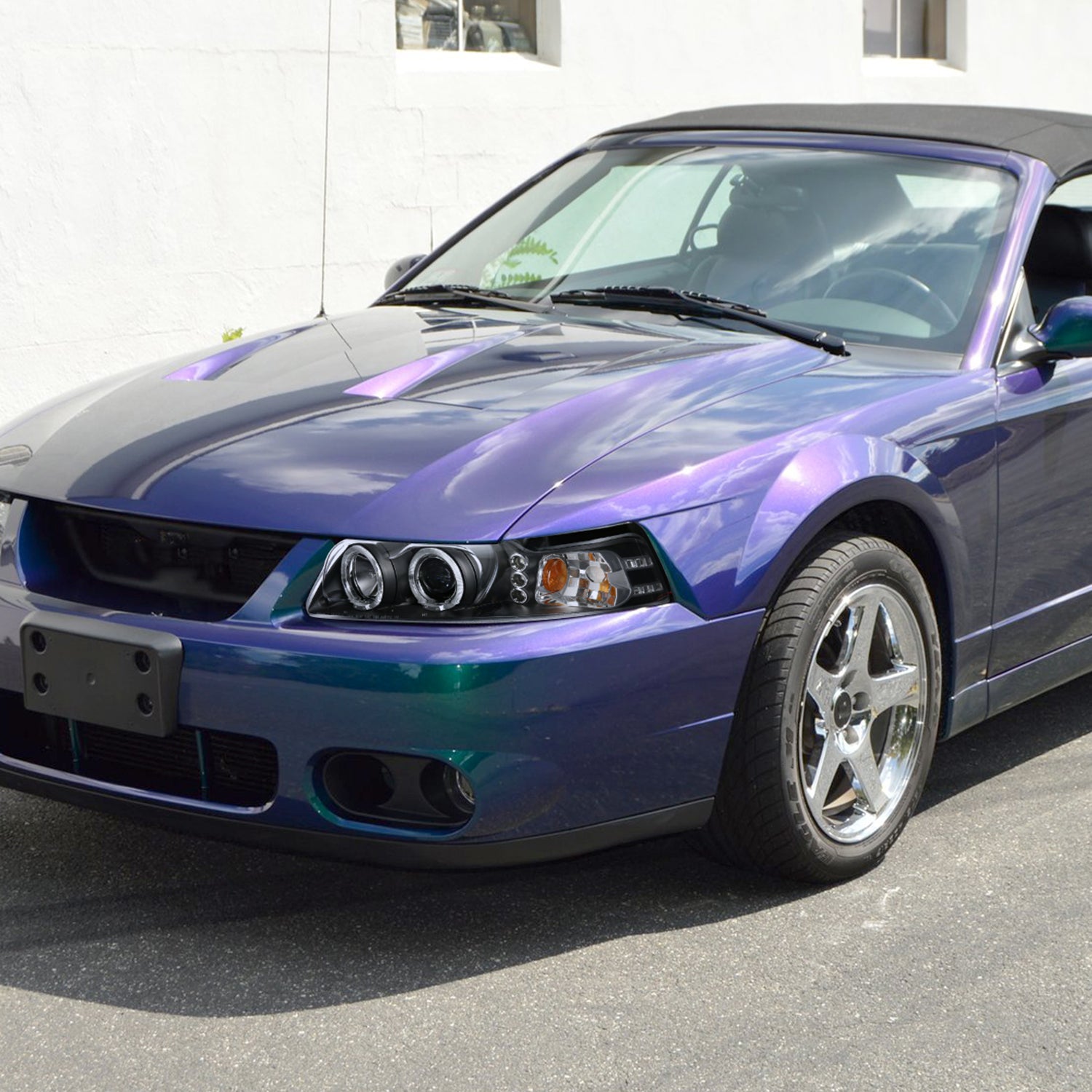 1999-2004 Ford Mustang Dual Halo Projector Headlights Matte Black/Clear Lens