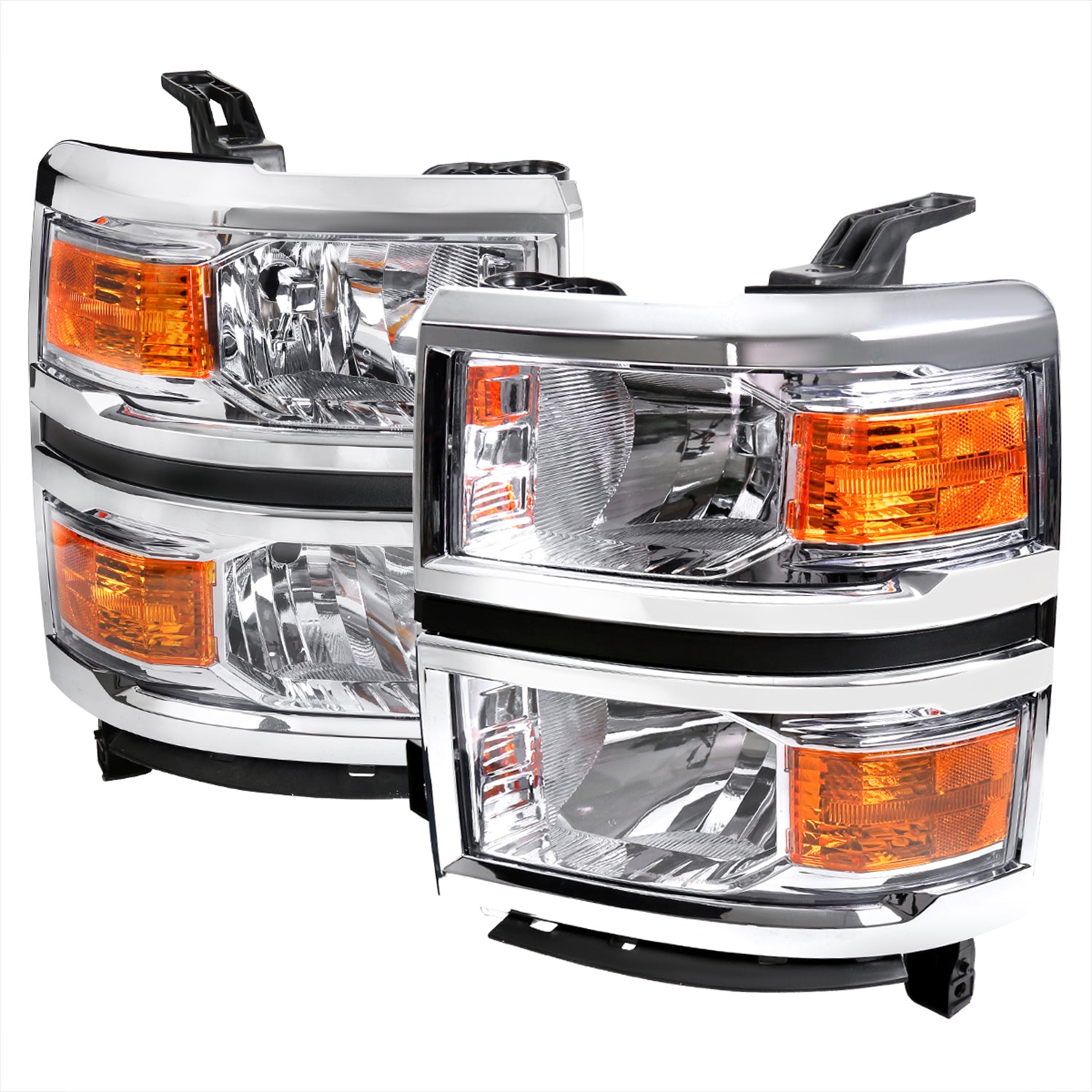 2014-2015 Chevy Silverado 1500 Factory Headlights Amber Reflectors Chrome