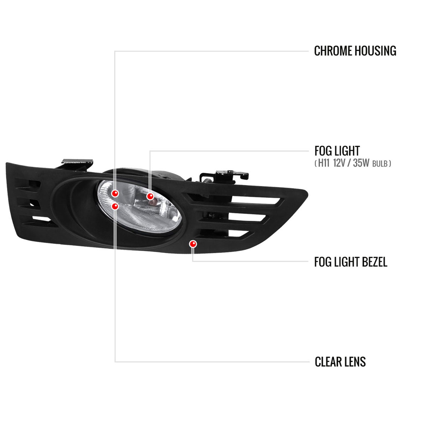 2003-2005 Honda Accord Coupe H11 Fog Lights Kit Chrome Housing/Clear Lens