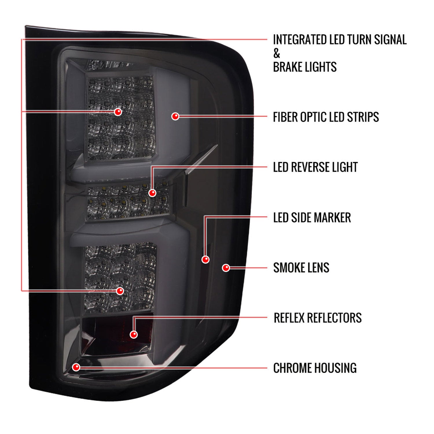 2007-2013 Chevy Silverado 1500 2500HD/3500HD LED Tail Lights Chrome/Smoke