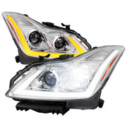 For Infiniti G37 2008-13 / Q60 Coupe 2014-15 LED Projector Headlights Sequential Chrome Housing Clear Lens Switchback