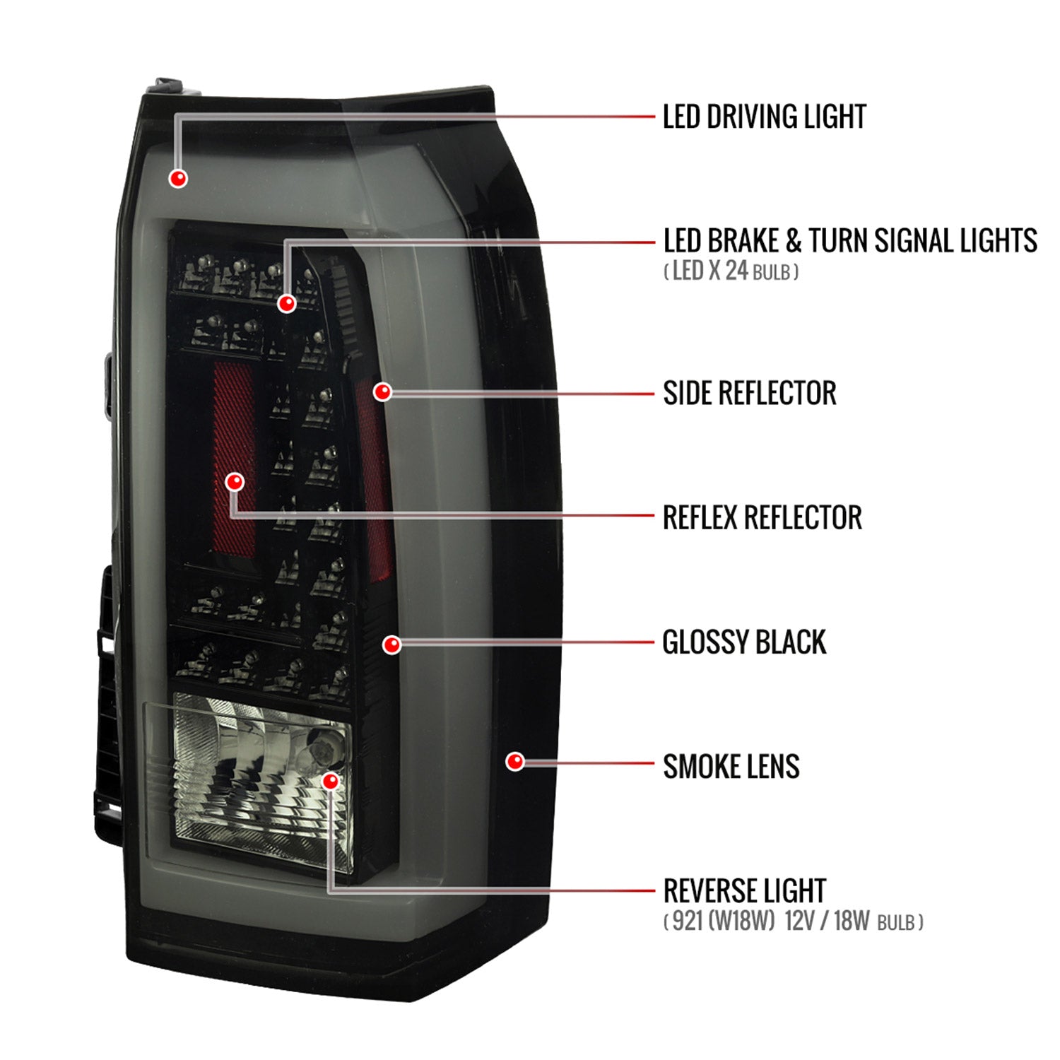 2015-2020 Chevy Tahoe/Suburban LS LT LTZ Premier LED Tail Lights Glossy Black