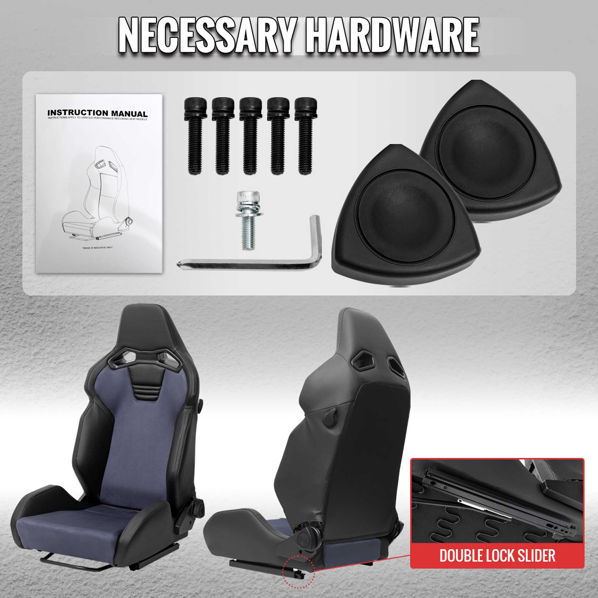 Universal Racing Seat Black Pu Leather Charcoal Gray Suede Double Black Stitch