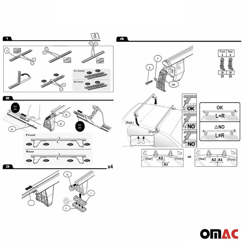 2019-2024 GMC Sierra 1500 2500HD 3500HD / Sierra EV Roof Rack Cross Bars Black