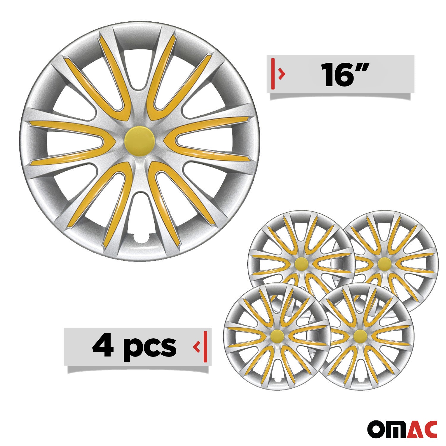 Bicolo Hub Caps Wheel Cover 16" Gray & Yellow Full Set 4 pcs.