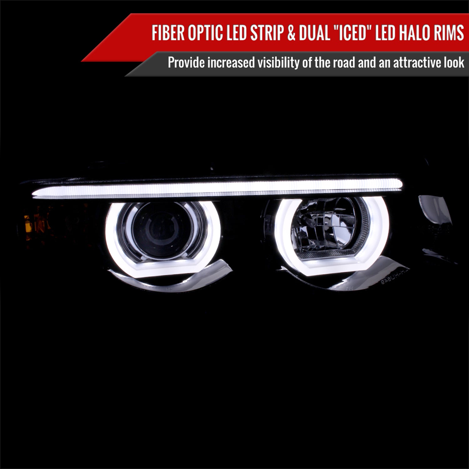 1995-2001 BMW E38 7 Series LED Bar Dual Halo Projector Headlights Black/Smoke