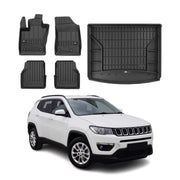 2017-2025 Jeep Compass Premium Floor Mats & Cargo Liner Full Set All Weather Heavy Duty Upper Trunk