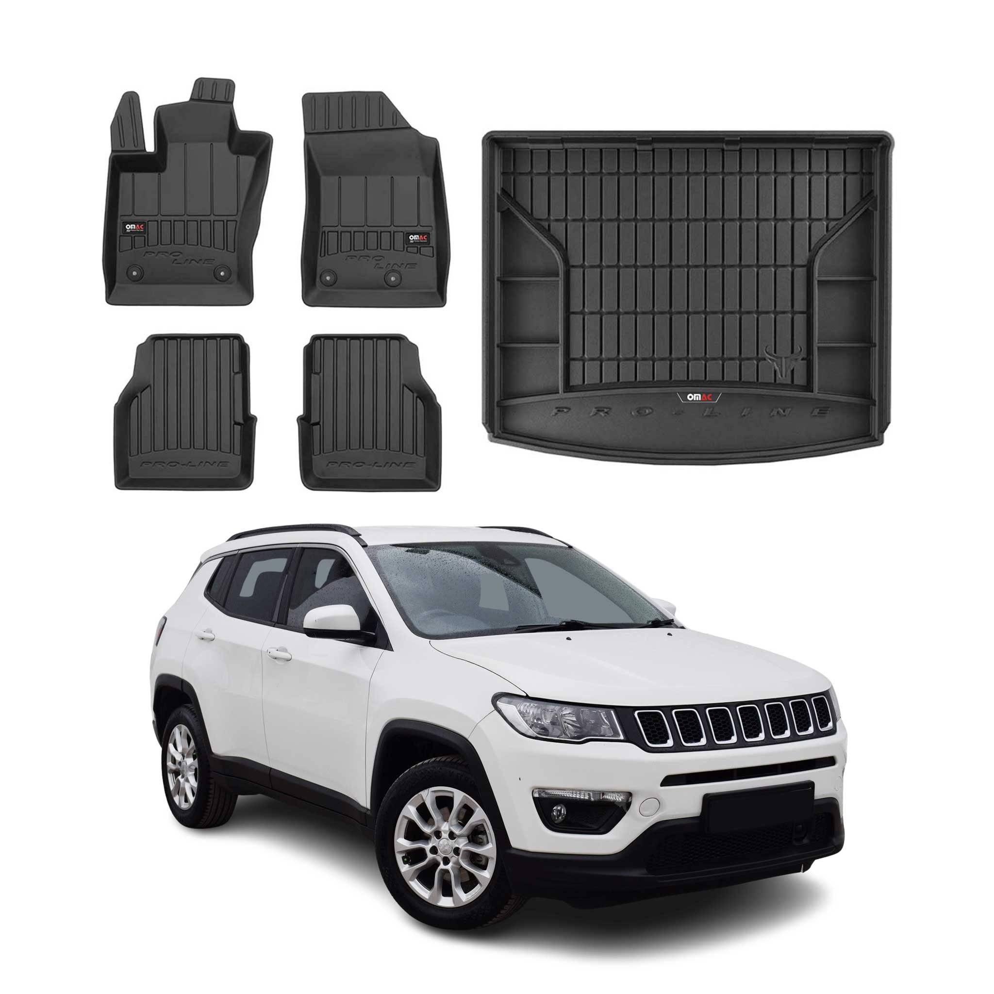 2017-2025 Jeep Compass Premium Floor Mats & Cargo Liner Full Set All Weather Heavy Duty Upper Trunk