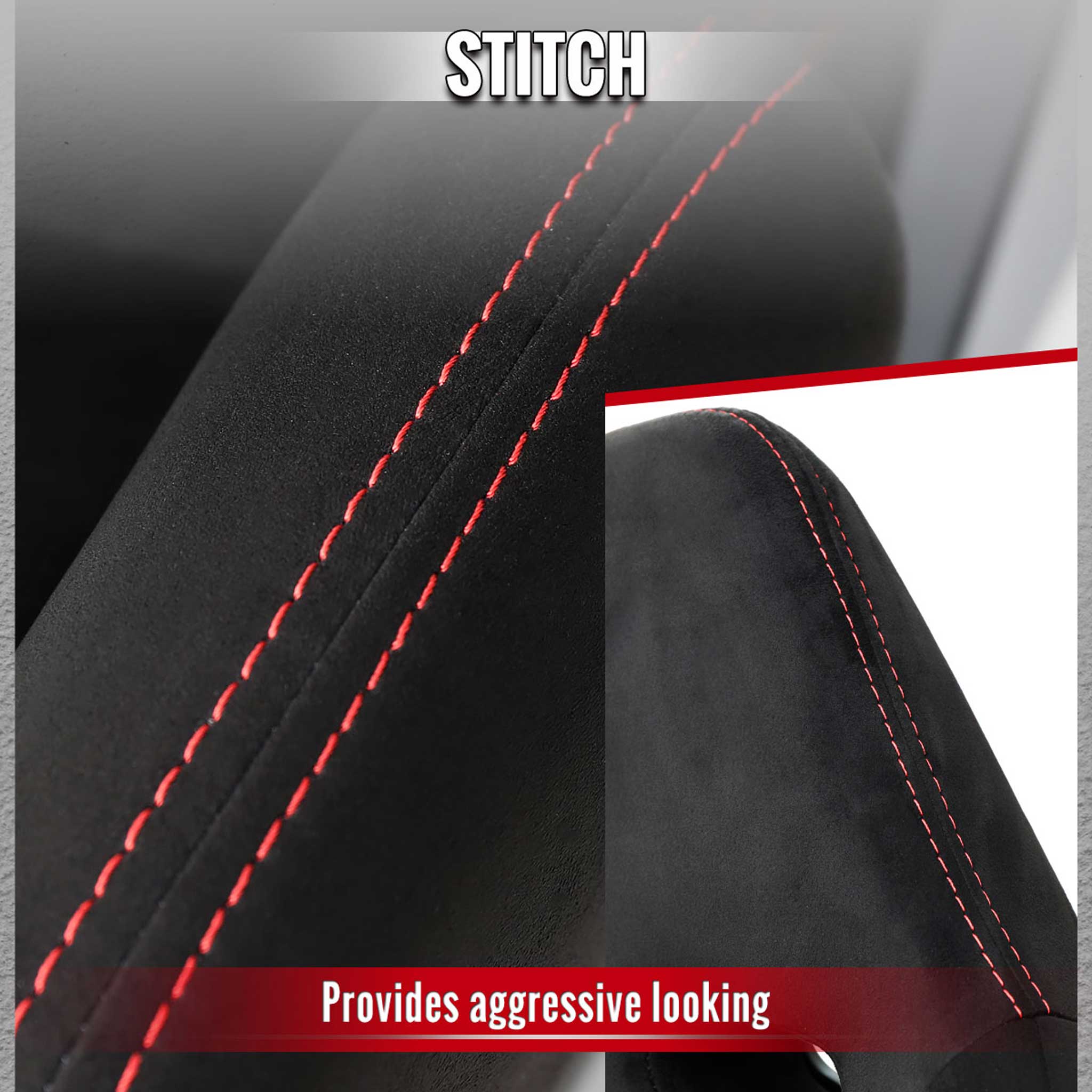 Universal Racing Seat Black Suede With Double Red Stitch