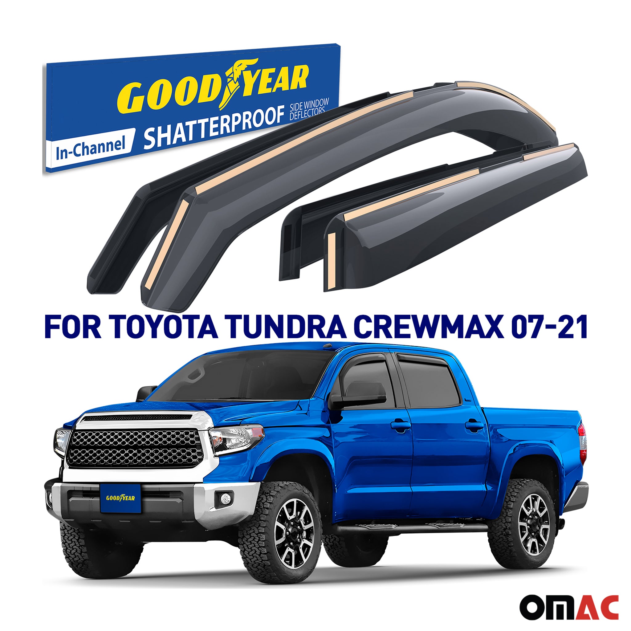 Goodyear Wind Deflectors for Toyota Tundra 2007-2021 CrewMax In-channel Smoke 4x