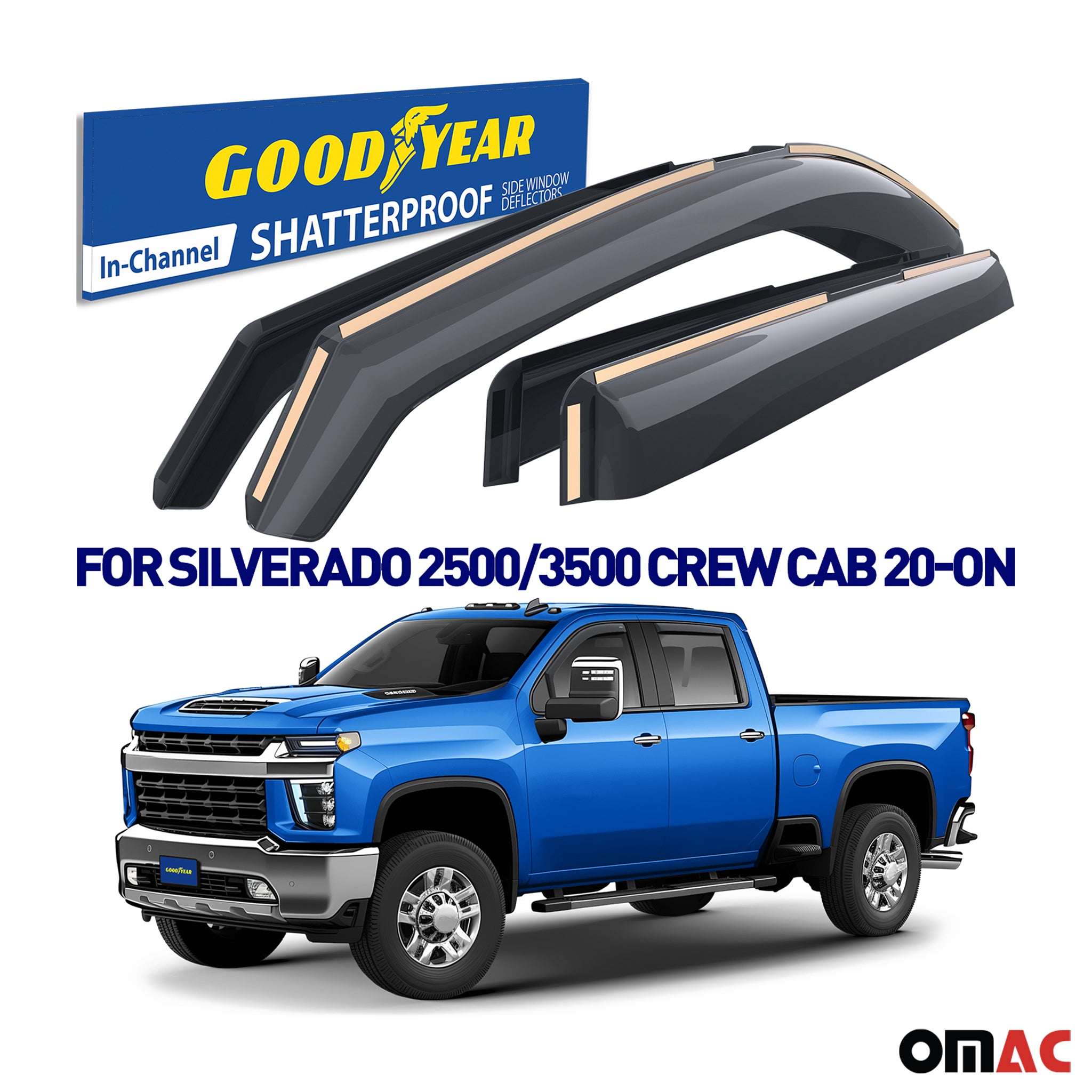 Goodyear Wind Deflectors for Chevy Silverado 2500HD 3500HD 2020-2025 Crew Cab 4x