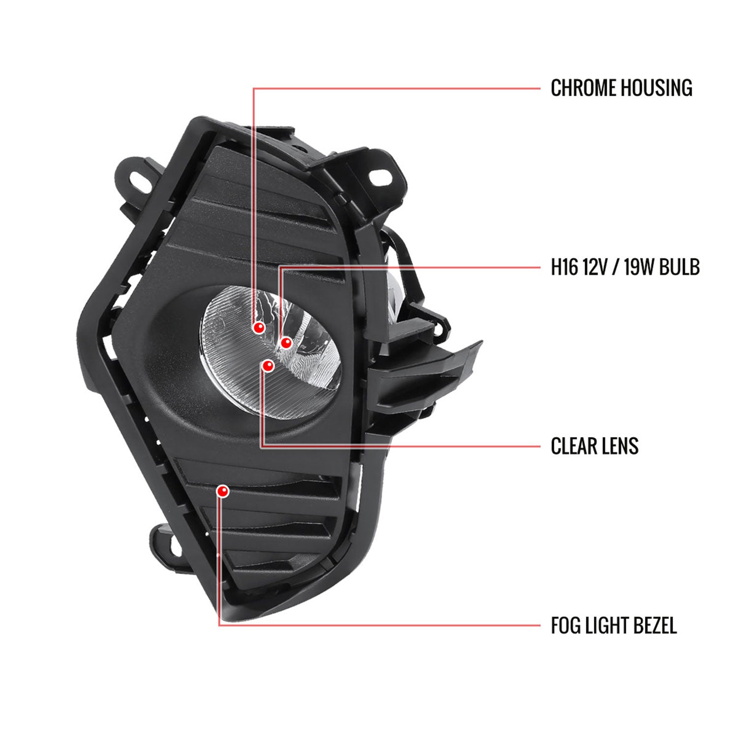 2016-2020 Toyota RAV4 H16 Fog Lights Kit Chrome Housing/Clear Lens