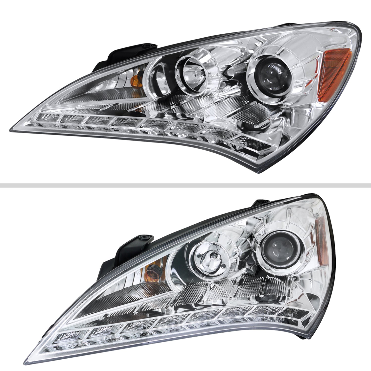 2010-2012 Hyundai Genesis Coupe Projector Headlights SMD LED Light Chrome
