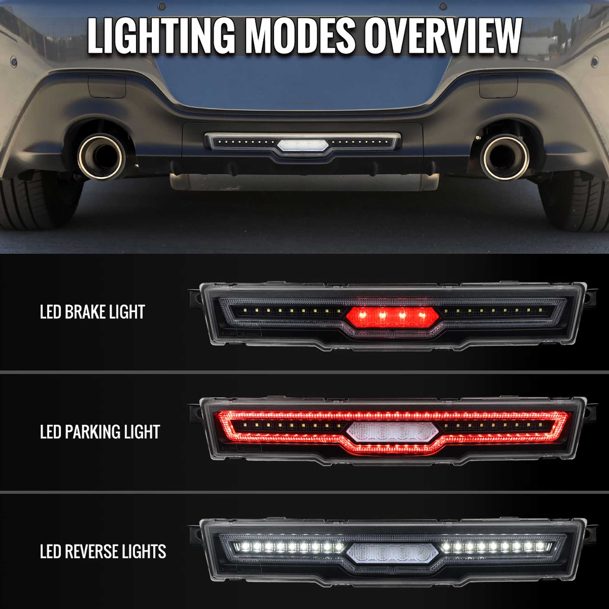 For Toyota GR86 / Subaru BRZ 2022-2024 Rear Bumper Full LED 4th Reverse Tail Brake Light Matte Black Housing Clear Lens