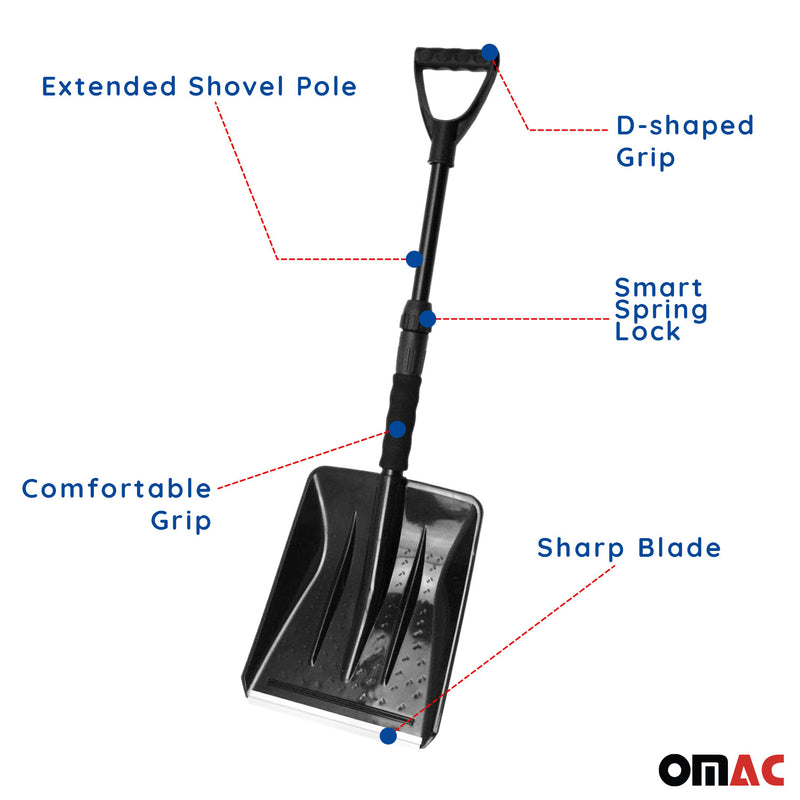 Snow Shovel with Scraper Compact Adjustable Lock Portable Lightweight