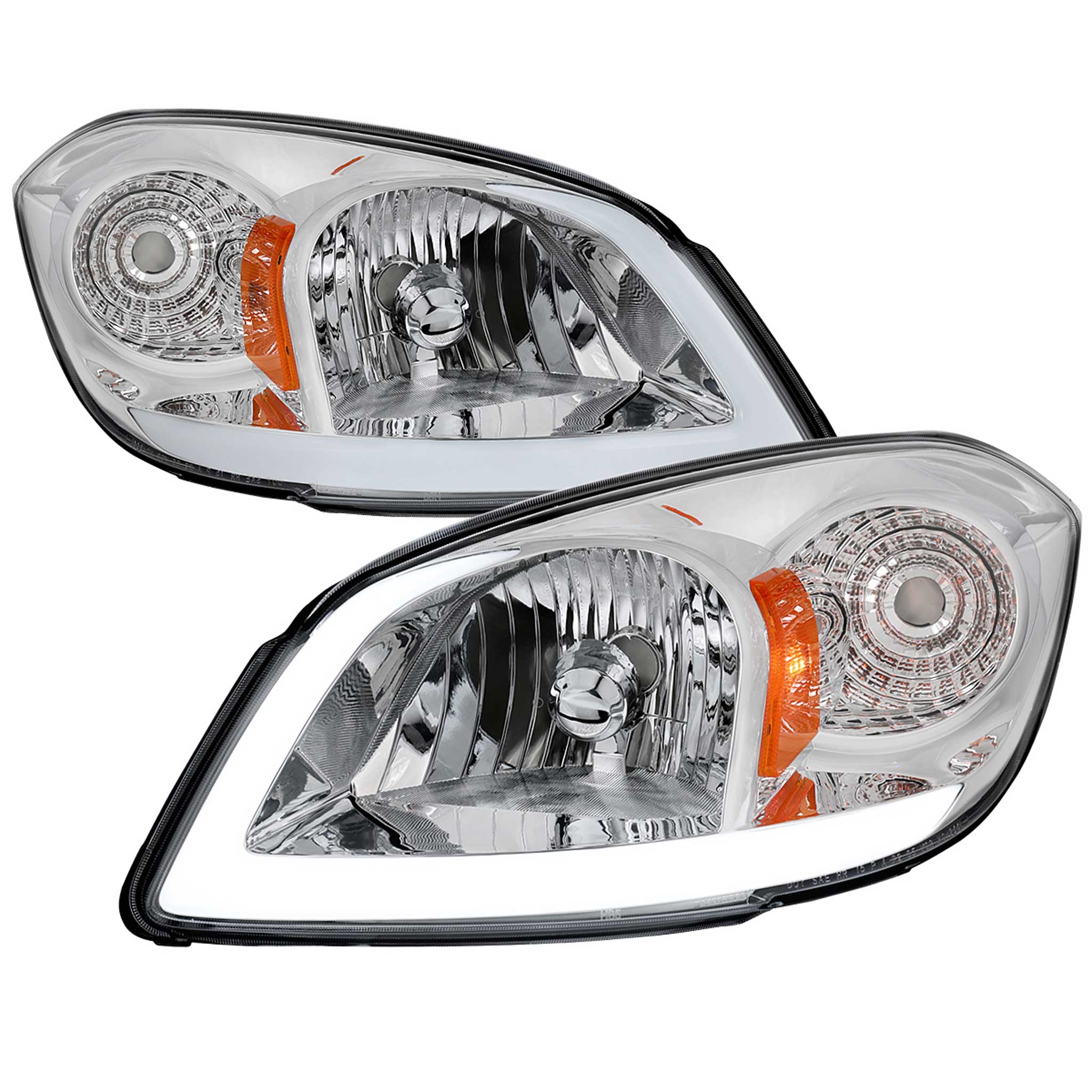 For Chevrolet Cobalt / Pontiac G5 2005-2010 Factory Style Headlights With LED DRL Light Strip Chrome Housing Clear Lens