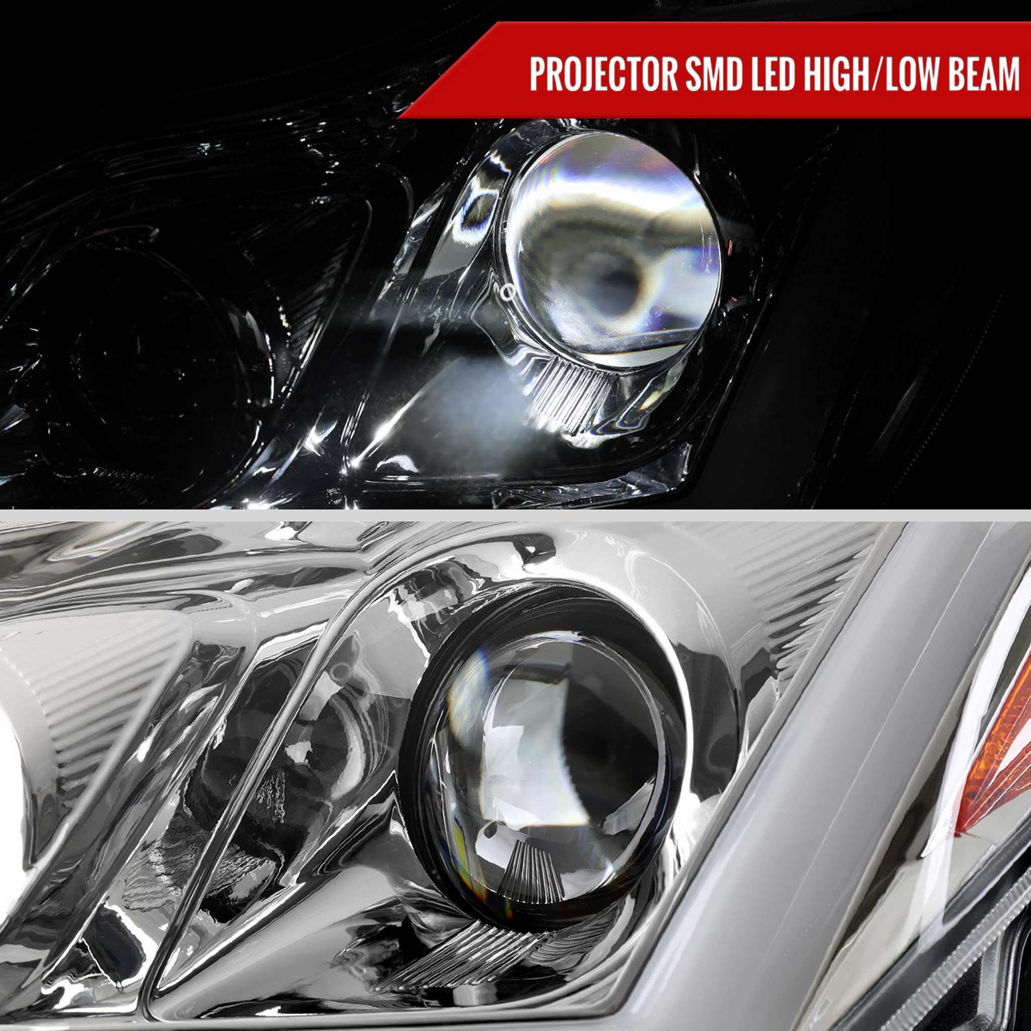 For Infiniti G37 2008-13 / Q60 Coupe 2014-15 LED Projector Headlights Sequential Chrome Housing Clear Lens Switchback