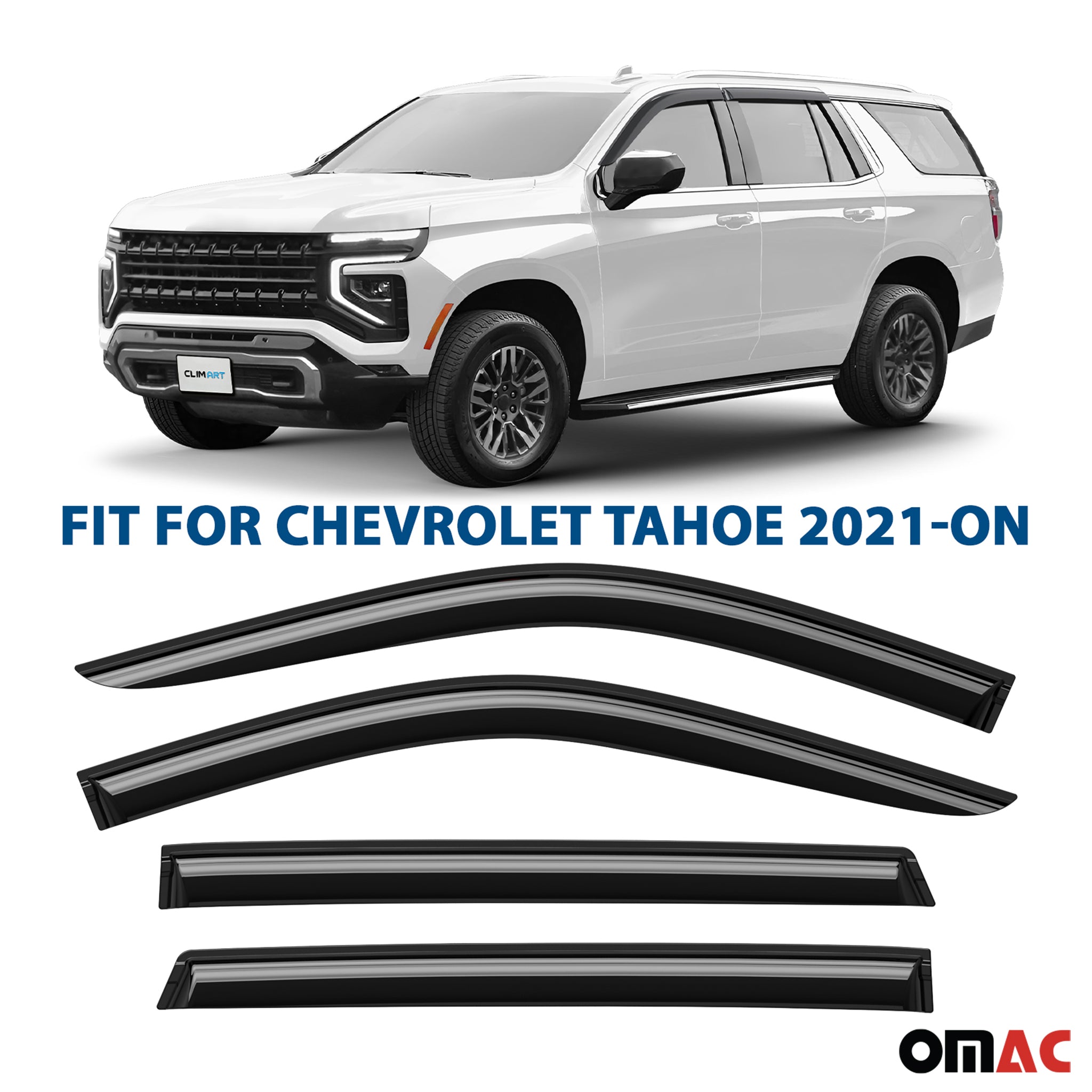 Clim Art Wind Deflectors for Chevrolet Tahoe 2021-2025 Shatterproof Smoke 4 Pcs