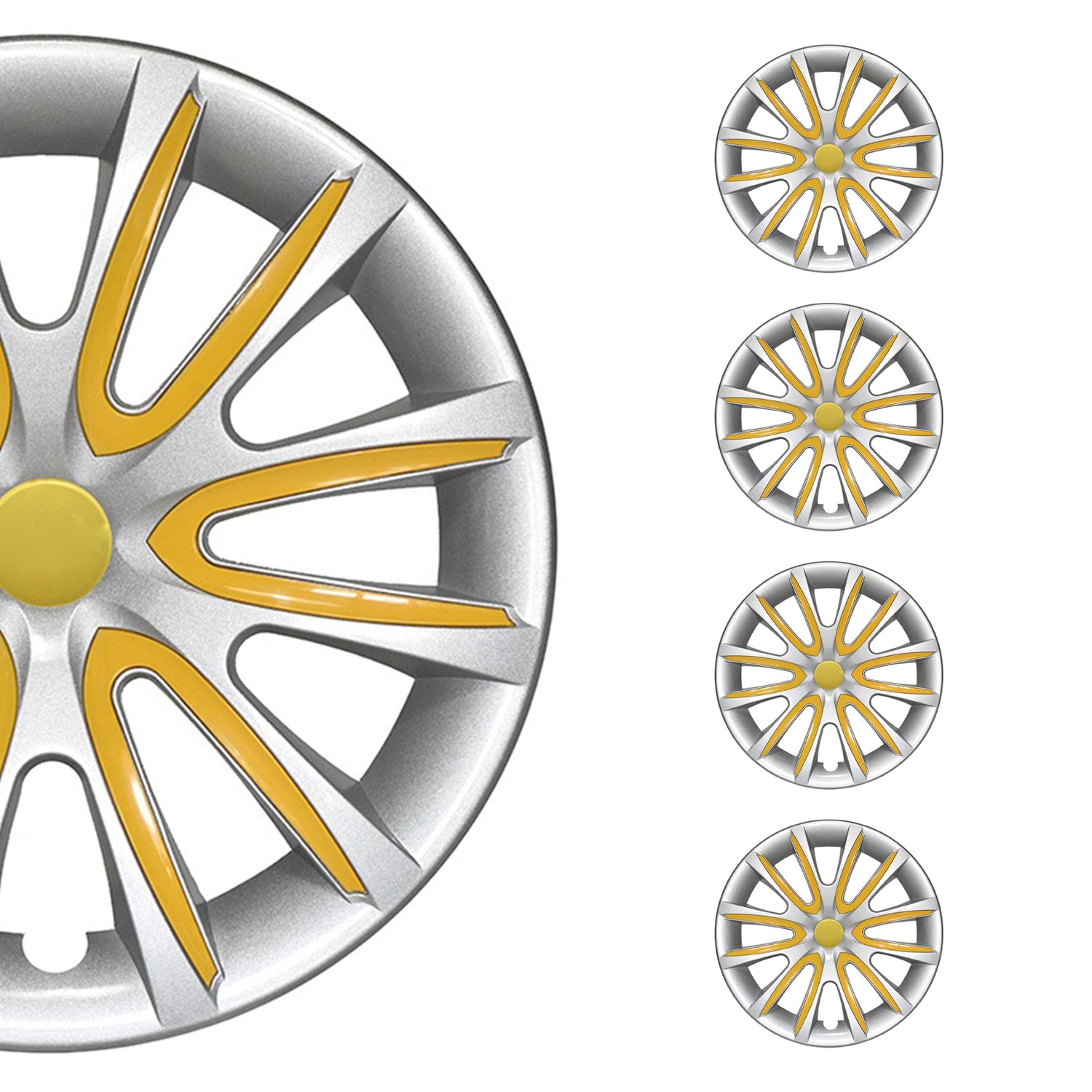 Bicolo Hub Caps Wheel Cover 15" Gray & Yellow Full Set 4 pcs.