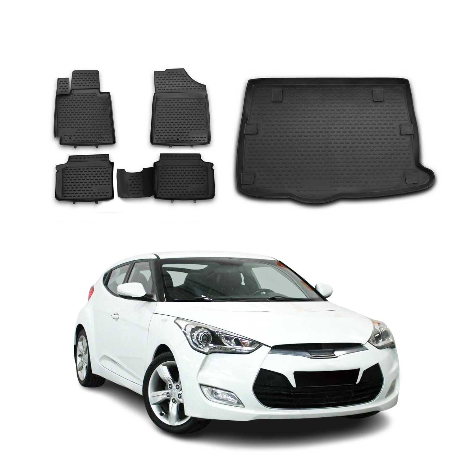 2012-2017 Hyundai Veloster Floor Mats & Cargo Liner Full Set All Weather Black