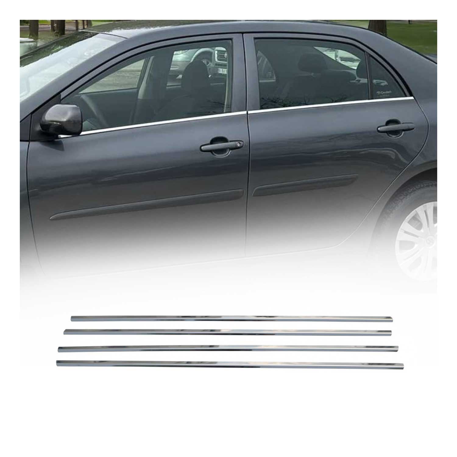 2009-2013 Toyota Corolla Window Molding Trim Streamer Stainless Steel Silver 4 Pcs