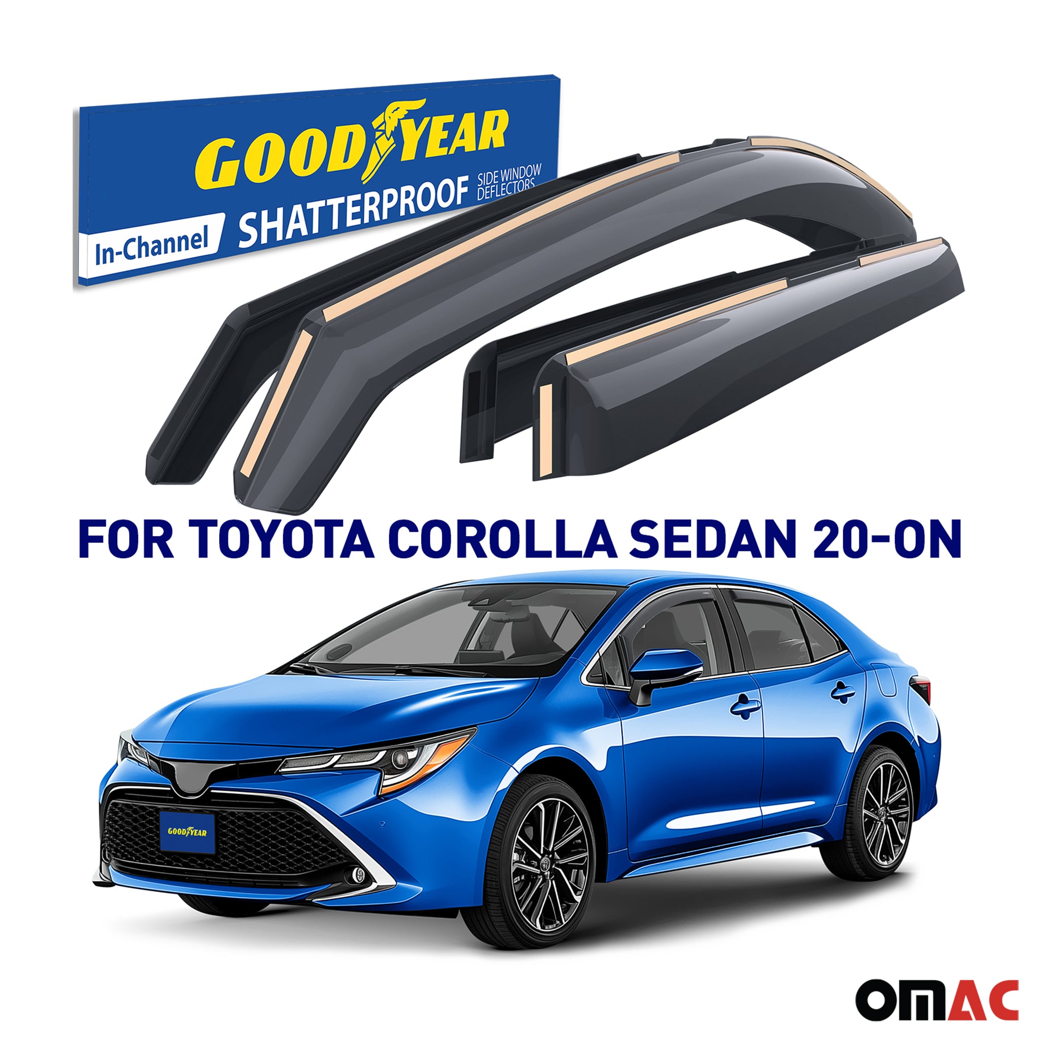Goodyear Wind Deflectors for Toyota Corolla 2019-2025 Sedan In-channel Smoke 4x