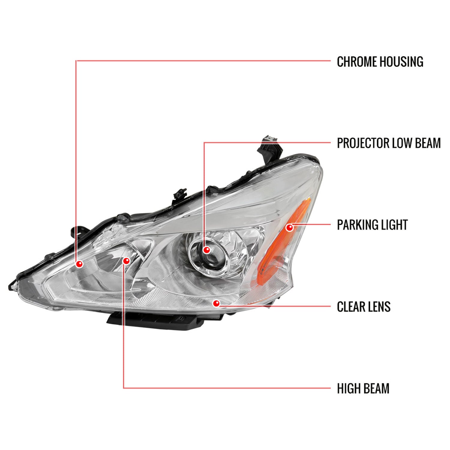 2013-2015 Nissan Altima Clear Projector Headlight Amber Reflector Driver Side