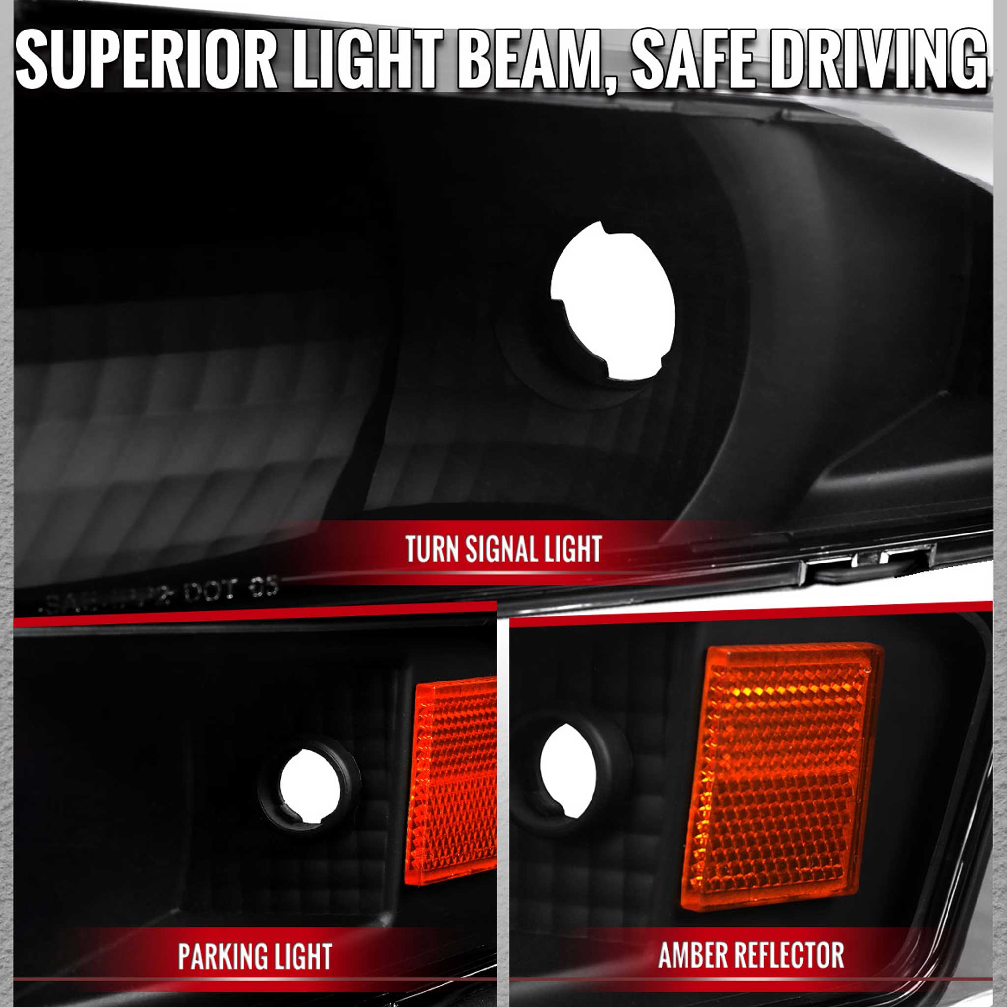 For Ford Mustang 2005-2009 Turn Signal Parking Lamp Matte Black Housing Clear Lens