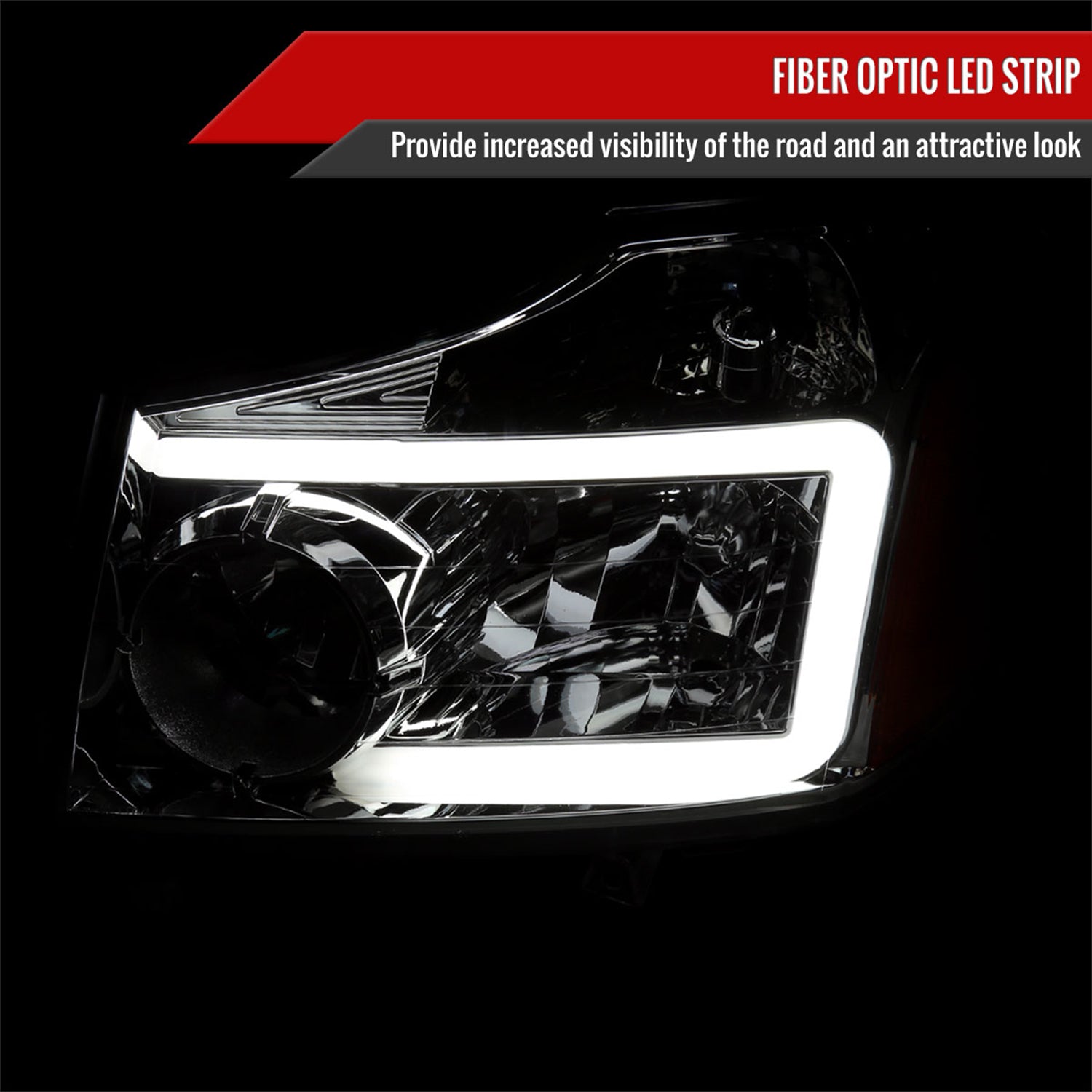 2004-2015 Nissan Titan / 04-2007 Armada LED Bar Factory Headlights Chrome/Clear